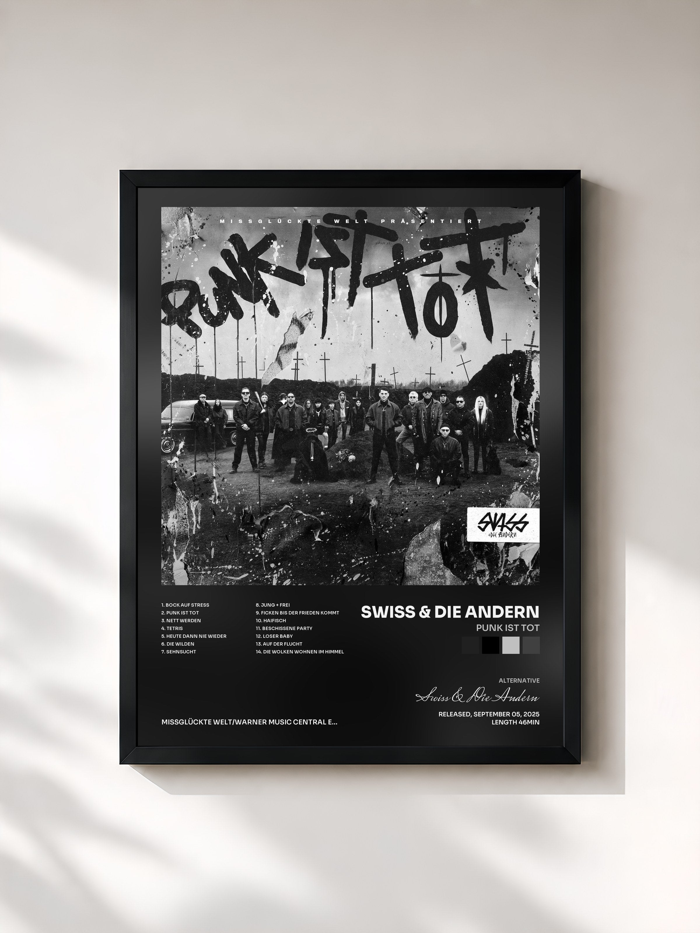 #noir Tableau de l'album Punk ist tot de Swiss & Die Andern, cadre noir, imprimé et encadré en France