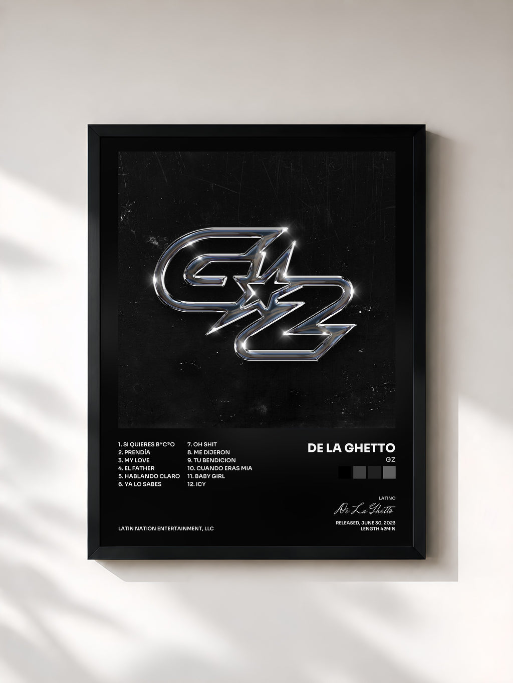 #noir Tableau de l'album GZ de De La Ghetto, cadre noir, imprimé et encadré en France
