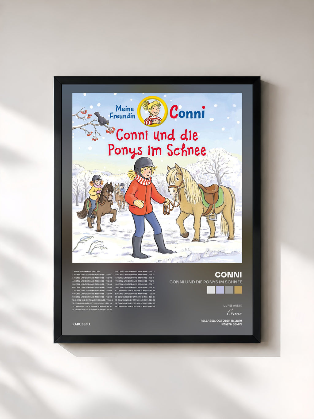 #noir Tableau de l'album Conni und die Ponys im Schnee de Conni, cadre noir, imprimé et encadré en France