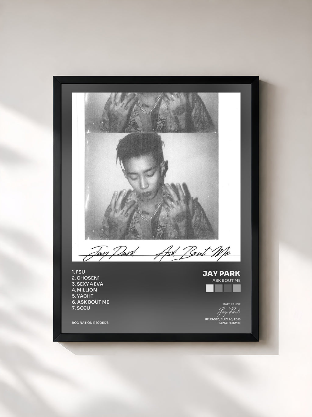 #noir Tableau de l'album Ask Bout Me de Jay Park, cadre noir, imprimé et encadré en France