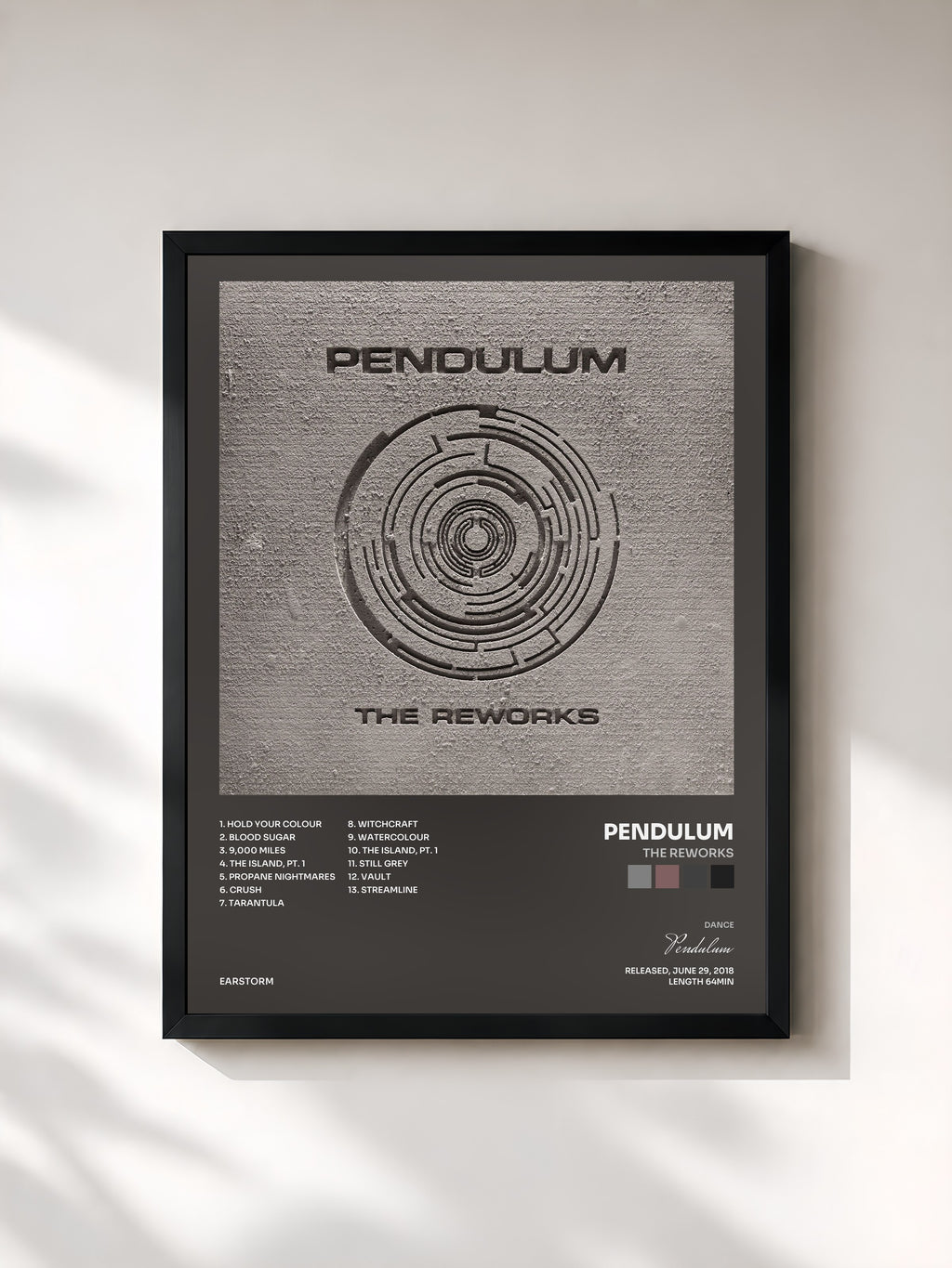 #noir Tableau de l'album The Reworks de Pendulum, cadre noir, imprimé et encadré en France
