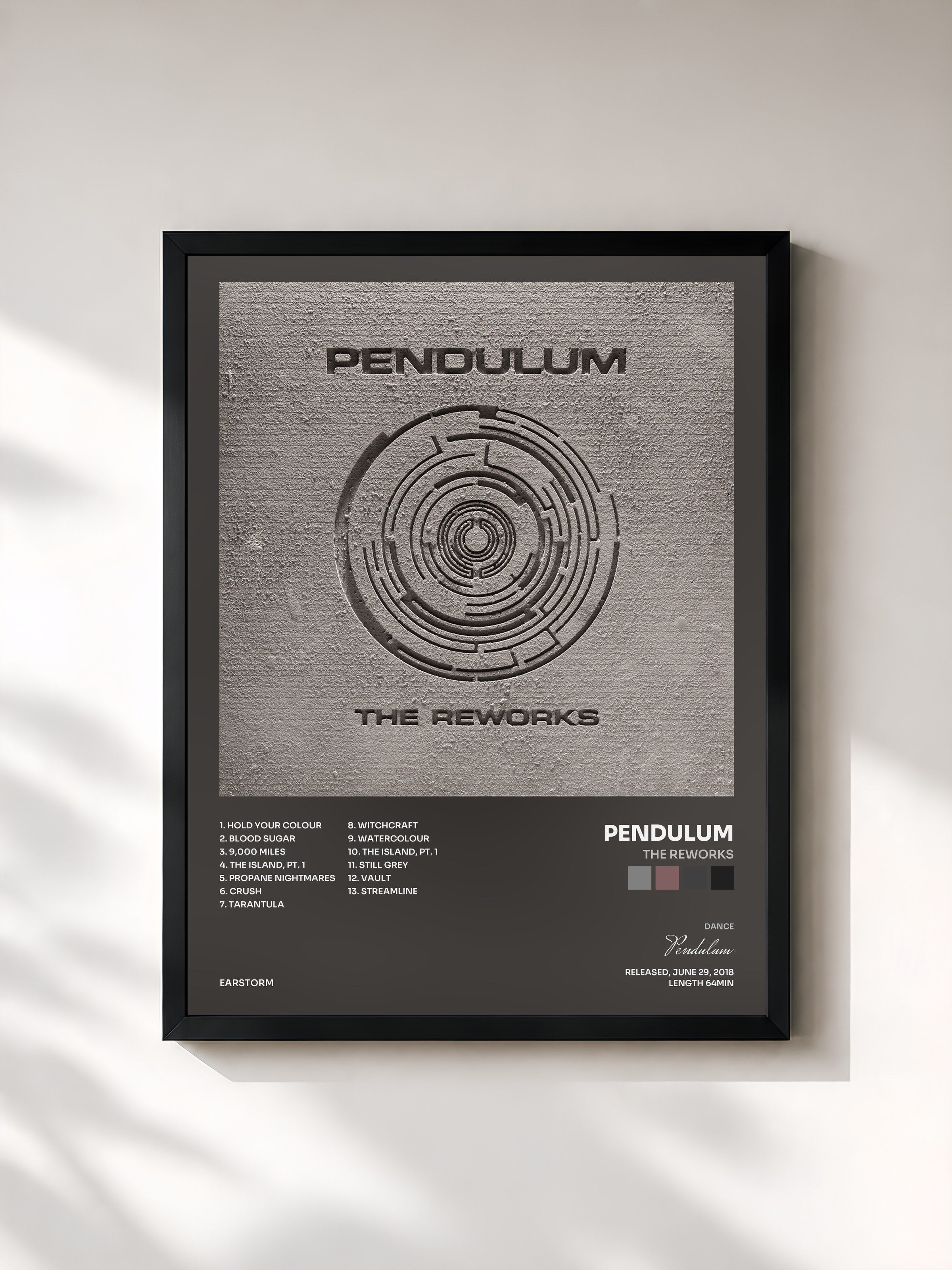 #noir Tableau de l'album The Reworks de Pendulum, cadre noir, imprimé et encadré en France