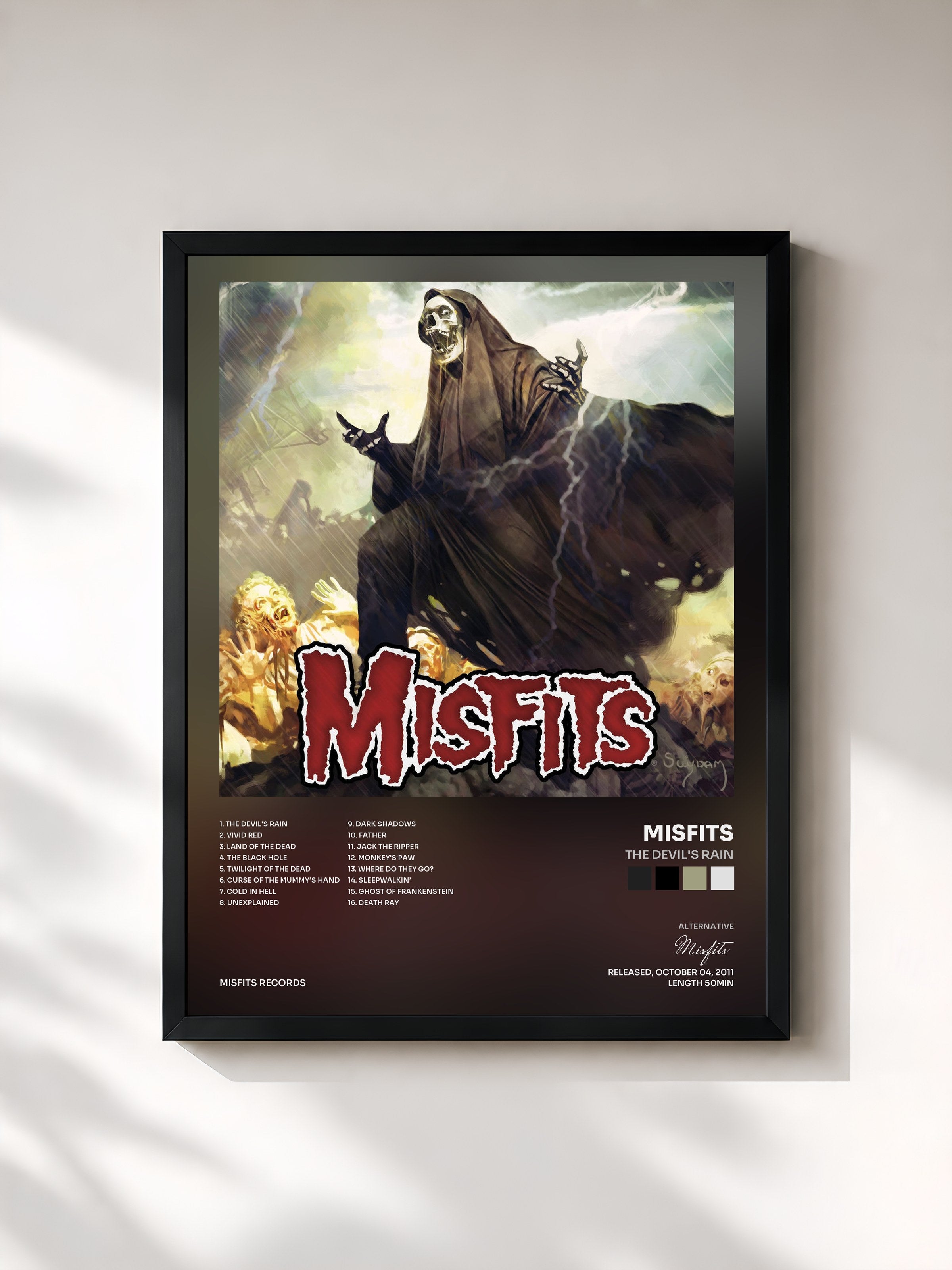 #noir Tableau de l'album The Devil's Rain de Misfits, cadre noir, imprimé et encadré en France