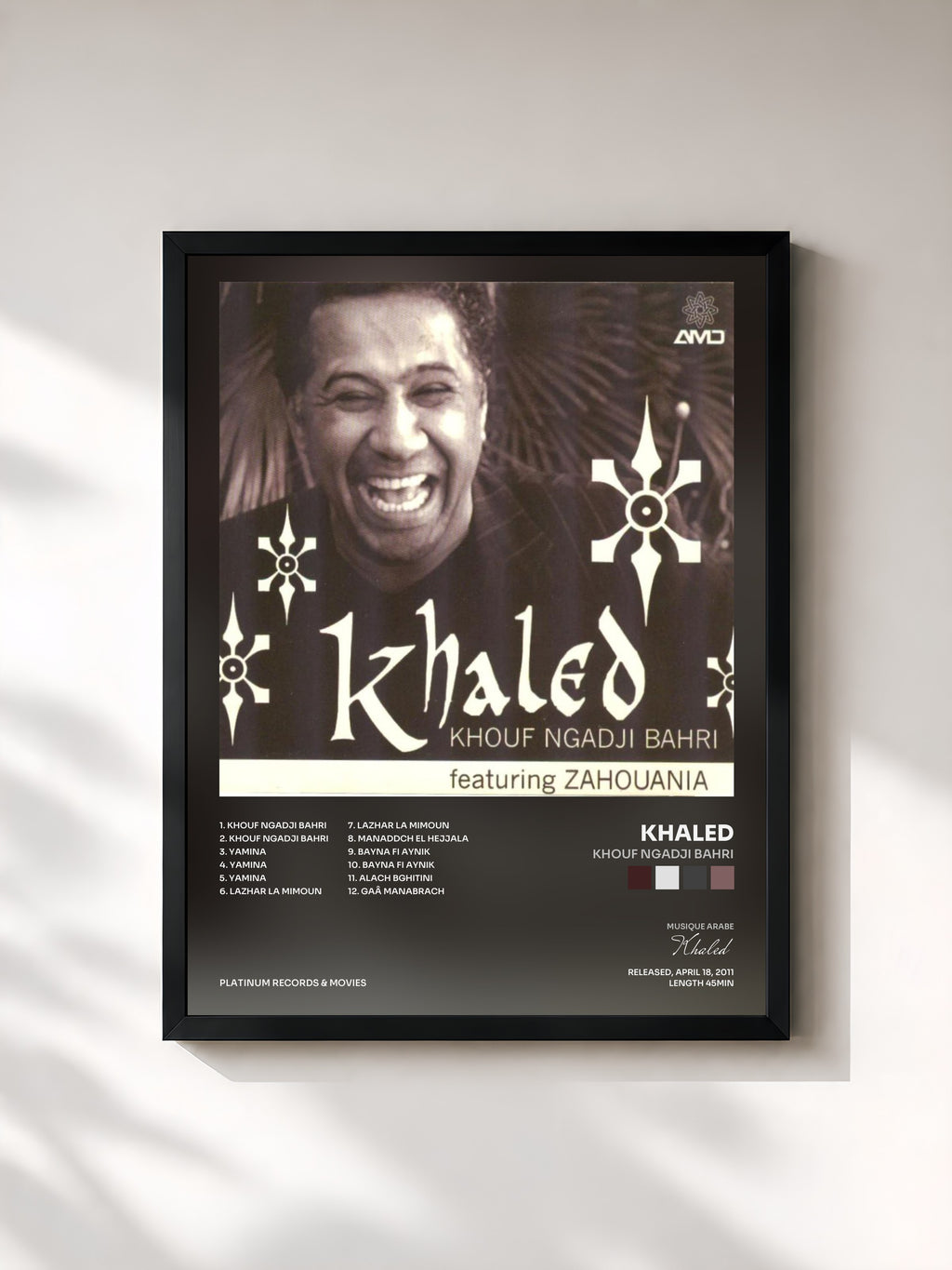 #noir Tableau de l'album Khouf ngadji bahri de Khaled, cadre noir, imprimé et encadré en France