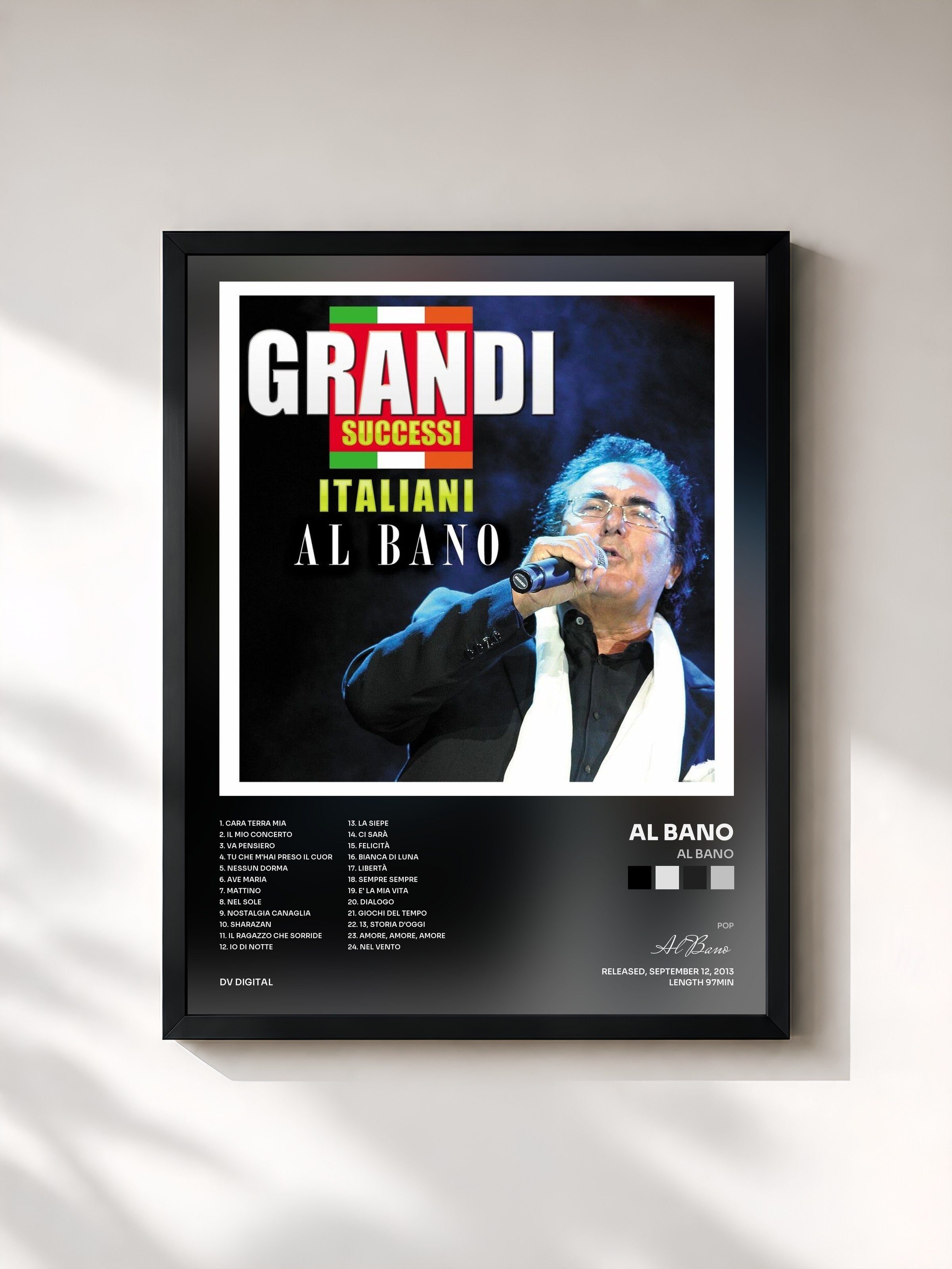 #noir Tableau de l'album Al Bano de Al Bano, cadre noir, imprimé et encadré en France