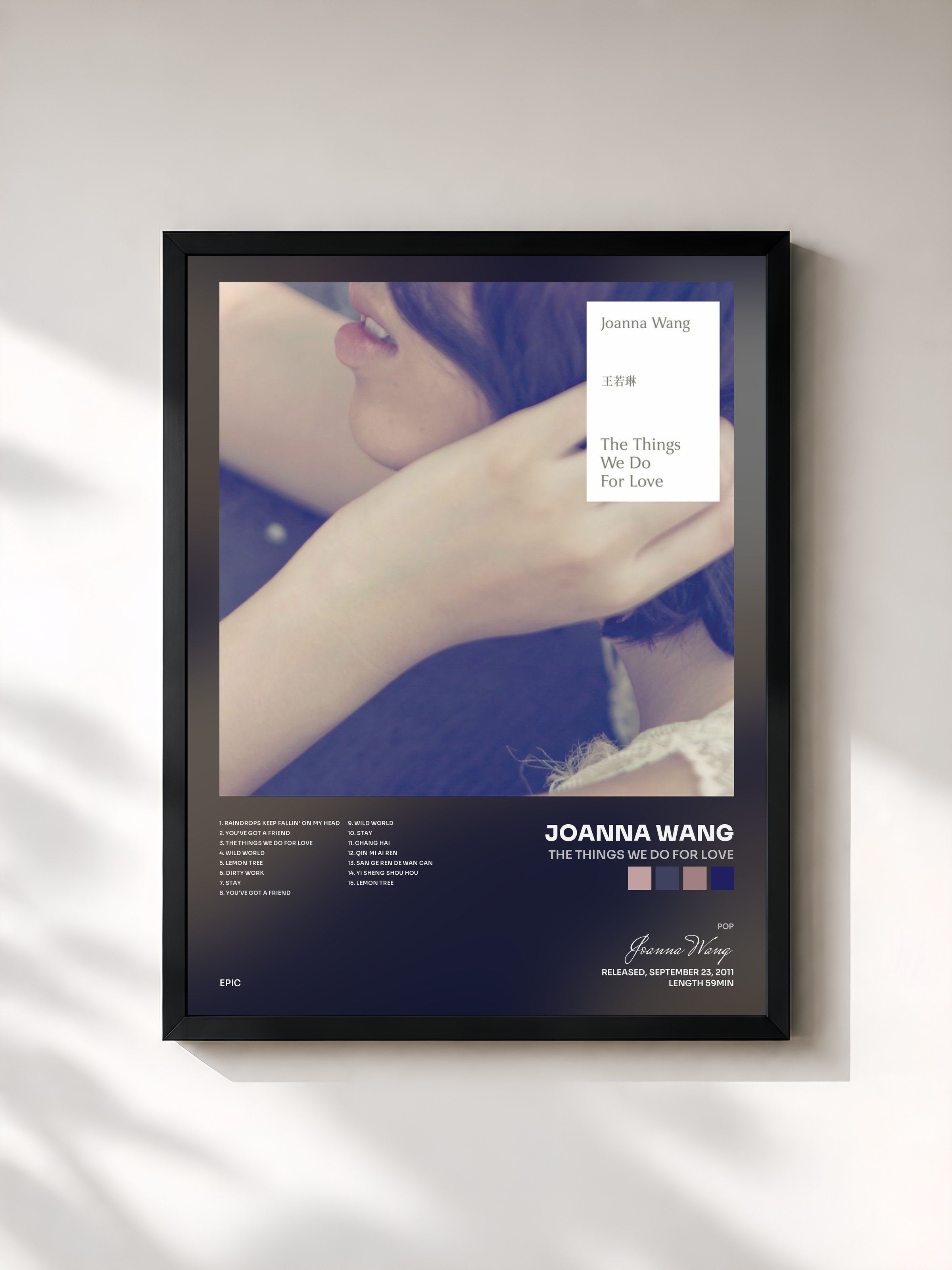 #noir Tableau de l'album The Things We Do for Love de Joanna Wang, cadre noir, imprimé et encadré en France