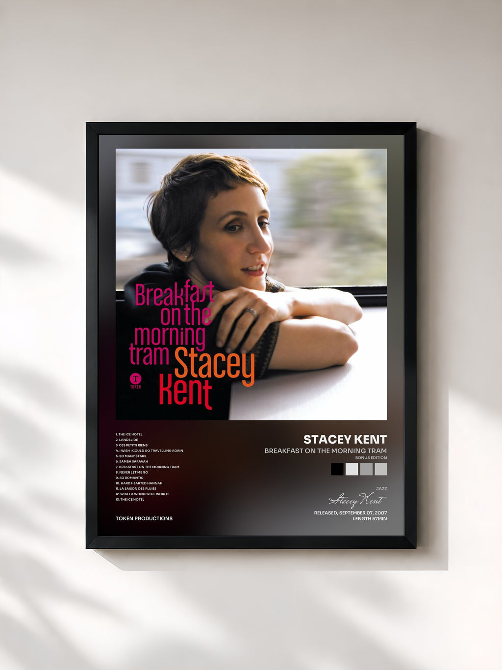 #noir Tableau de l'album Breakfast on the Morning Tram (Bonus Edition) de Stacey Kent, cadre noir, imprimé et encadré en France