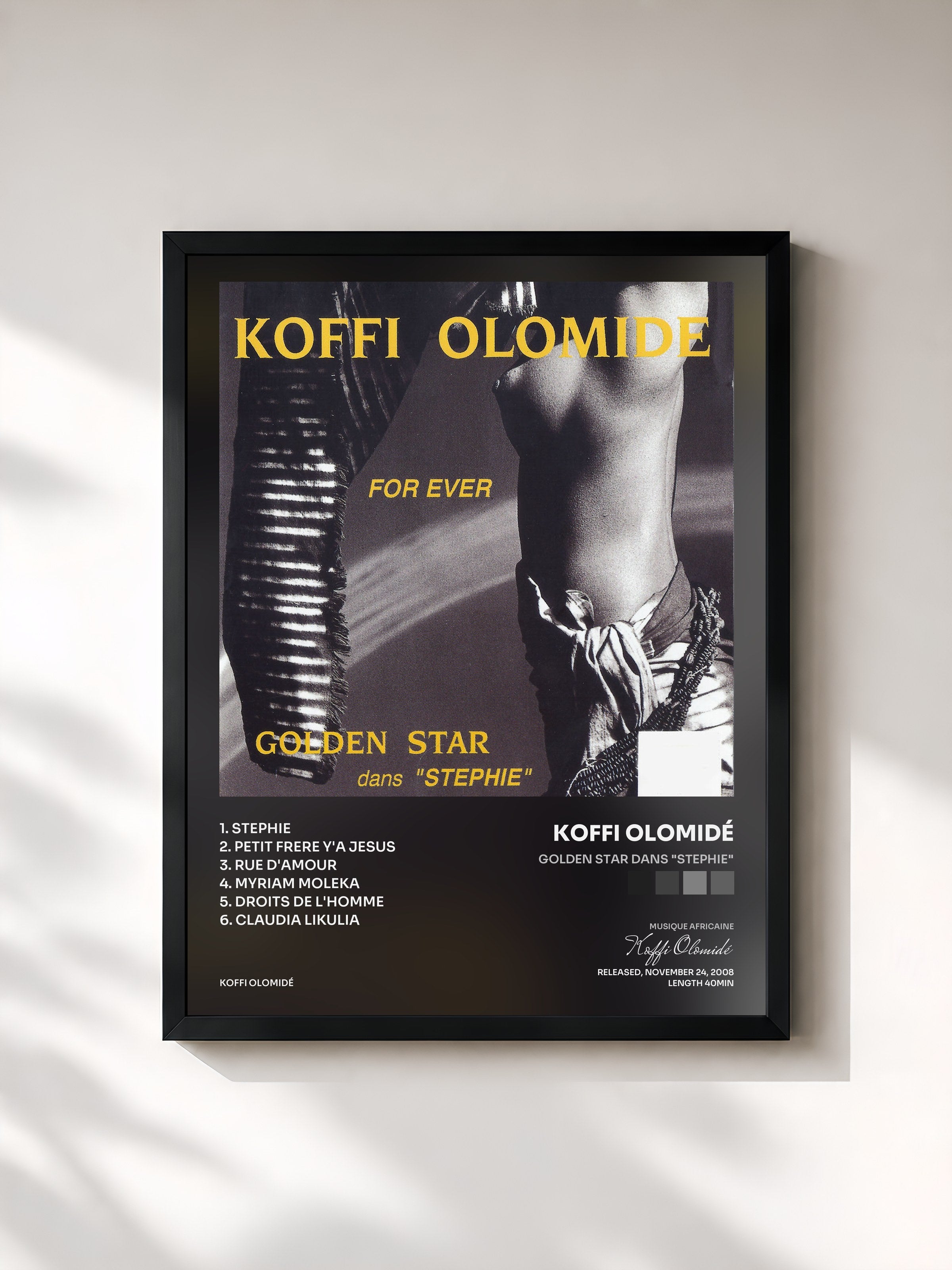 #noir Tableau de l'album Golden Star dans "Stephie" de Koffi Olomidé, cadre noir, imprimé et encadré en France