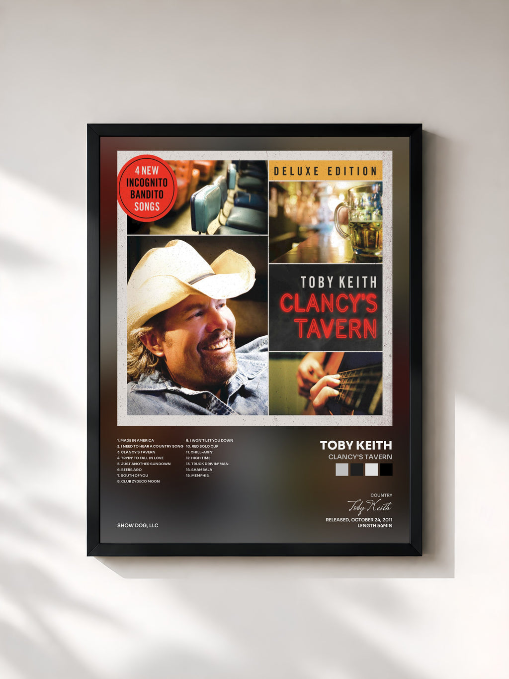 #noir Tableau de l'album Clancy's Tavern de Toby Keith, cadre noir, imprimé et encadré en France