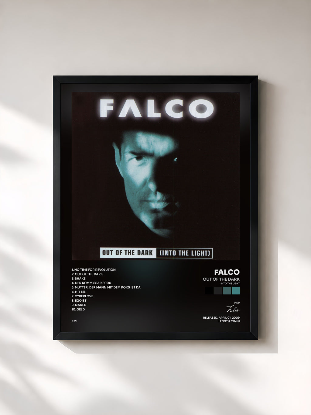 #noir Tableau de l'album Out Of The Dark (Into The Light) de Falco, cadre noir, imprimé et encadré en France