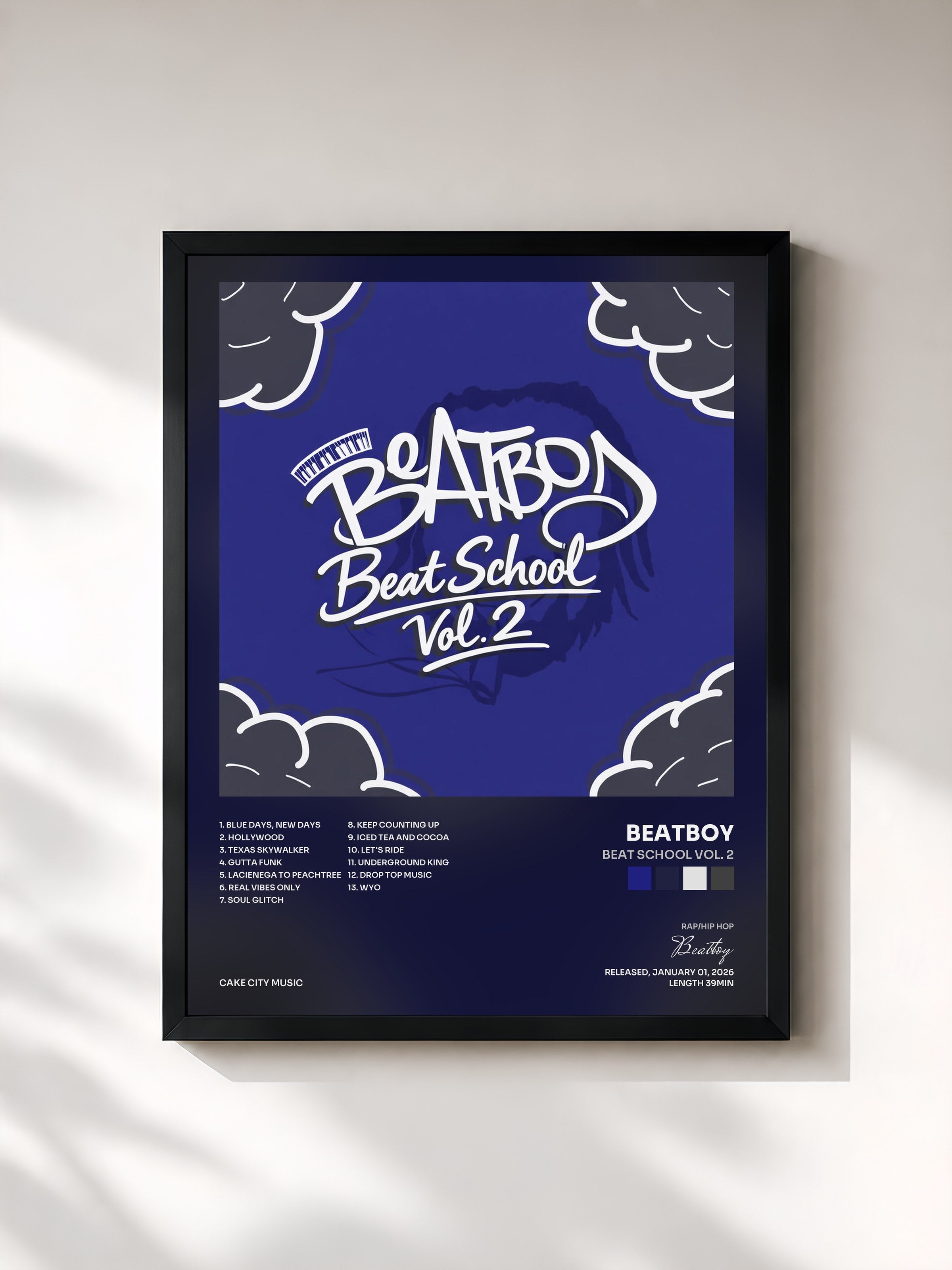 #noir Tableau de l'album Beat School Vol. 2 de Beatboy, cadre noir, imprimé et encadré en France