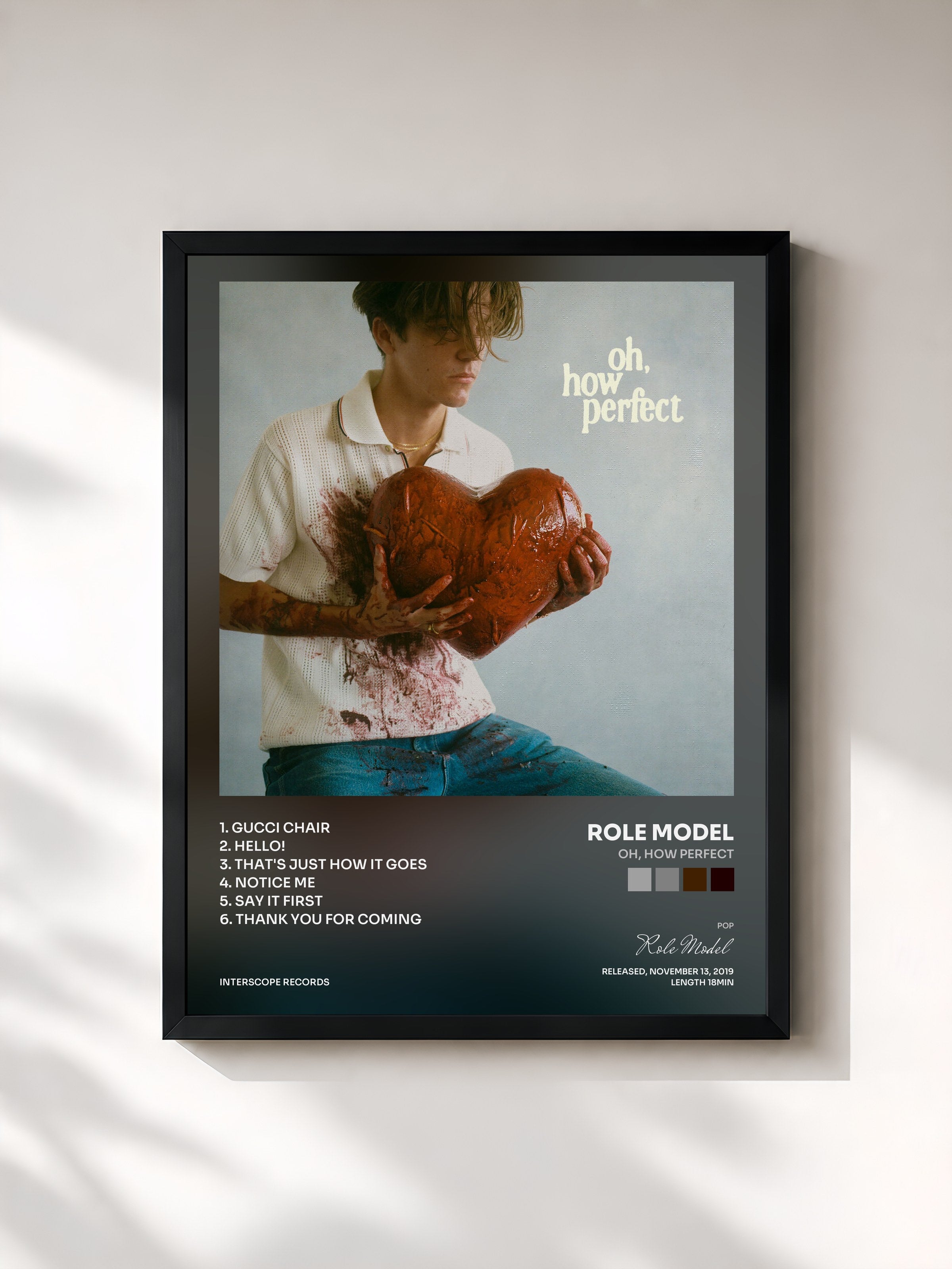 #noir Tableau de l'album oh, how perfect de Role Model, cadre noir, imprimé et encadré en France