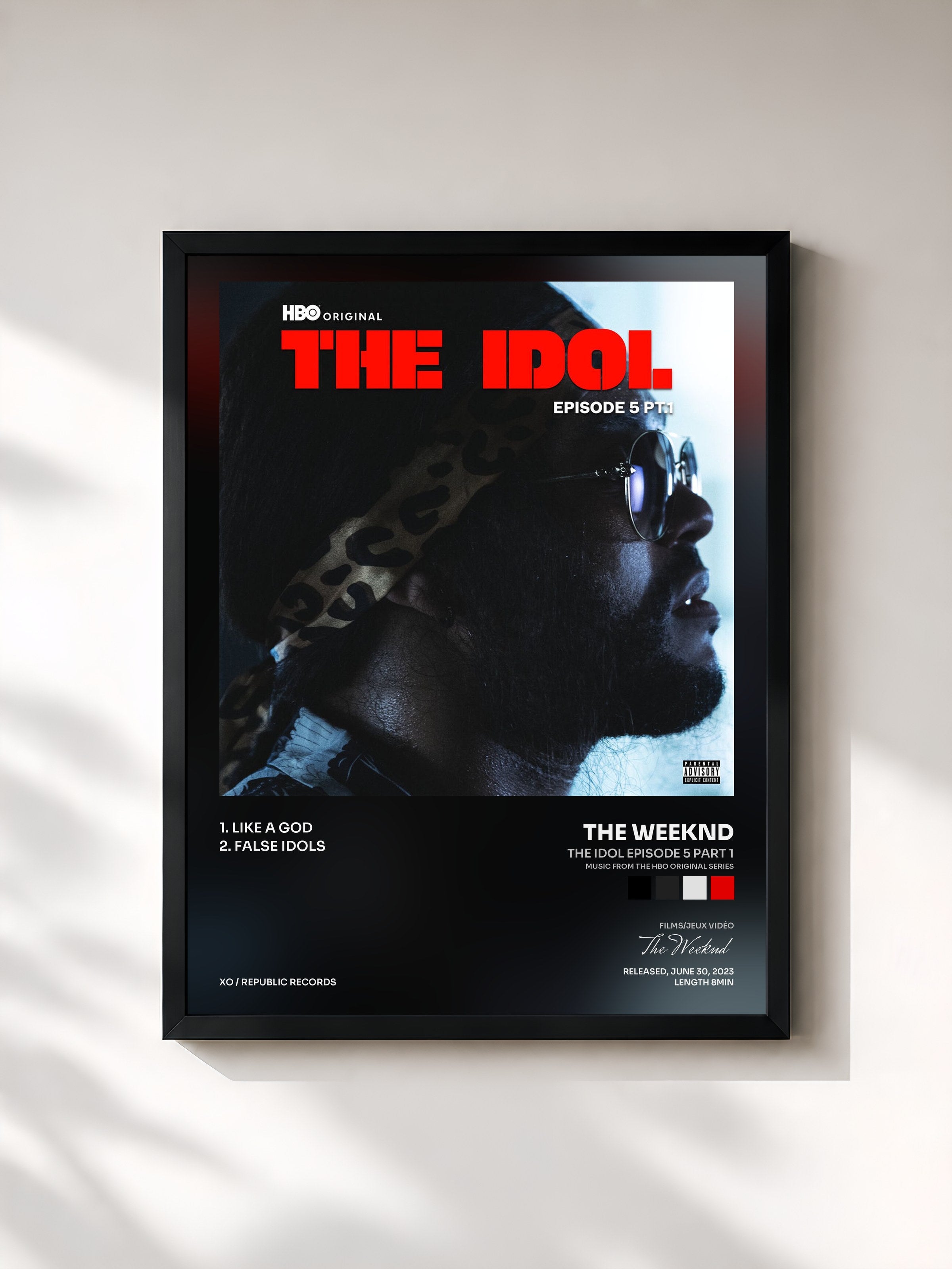 #noir Tableau de l'album The Idol Episode 5 Part 1 (Music from the HBO Original Series) de The Weeknd, cadre noir, imprimé et encadré en France
