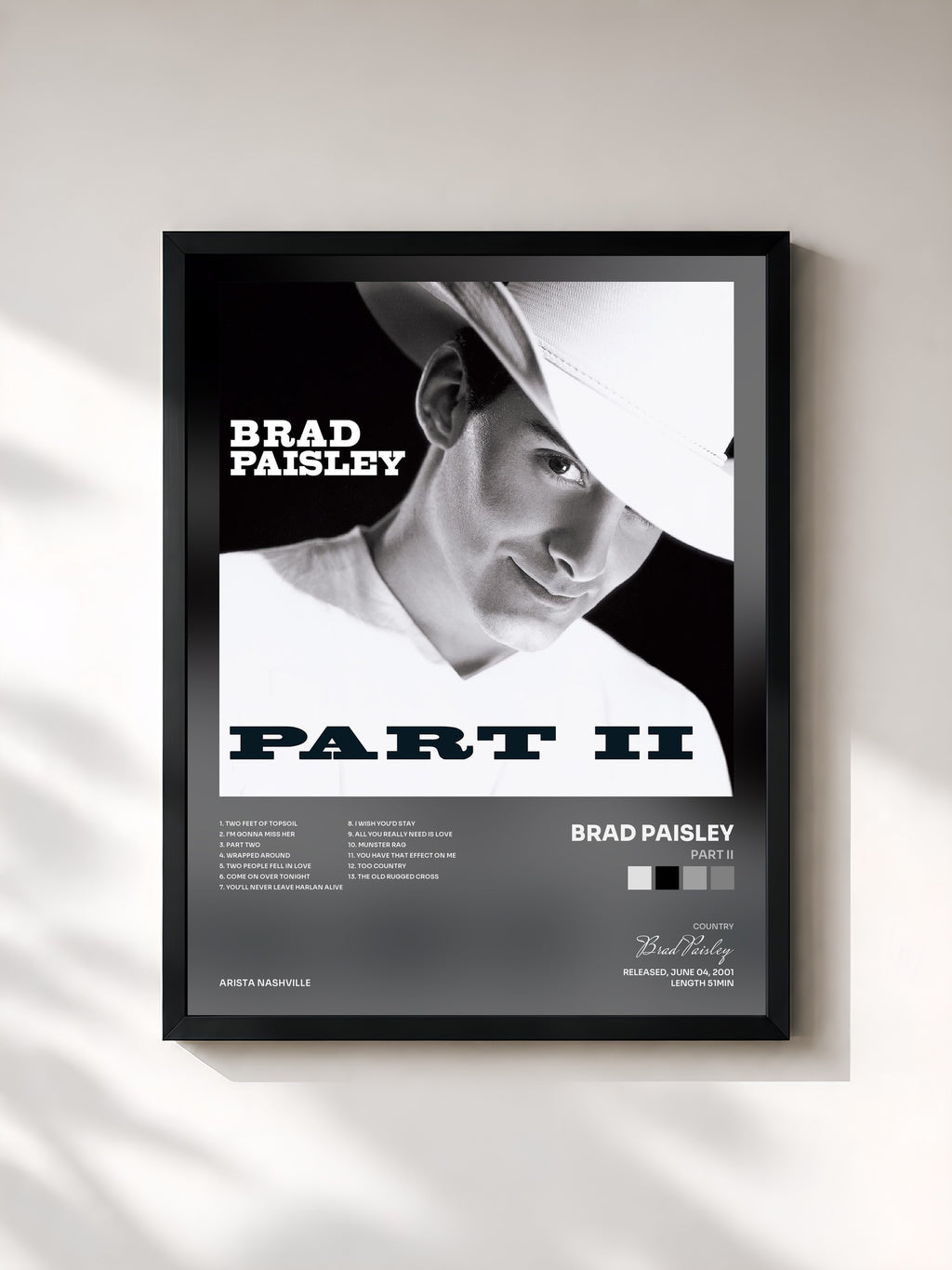 #noir Tableau de l'album Part II de Brad Paisley, cadre noir, imprimé et encadré en France