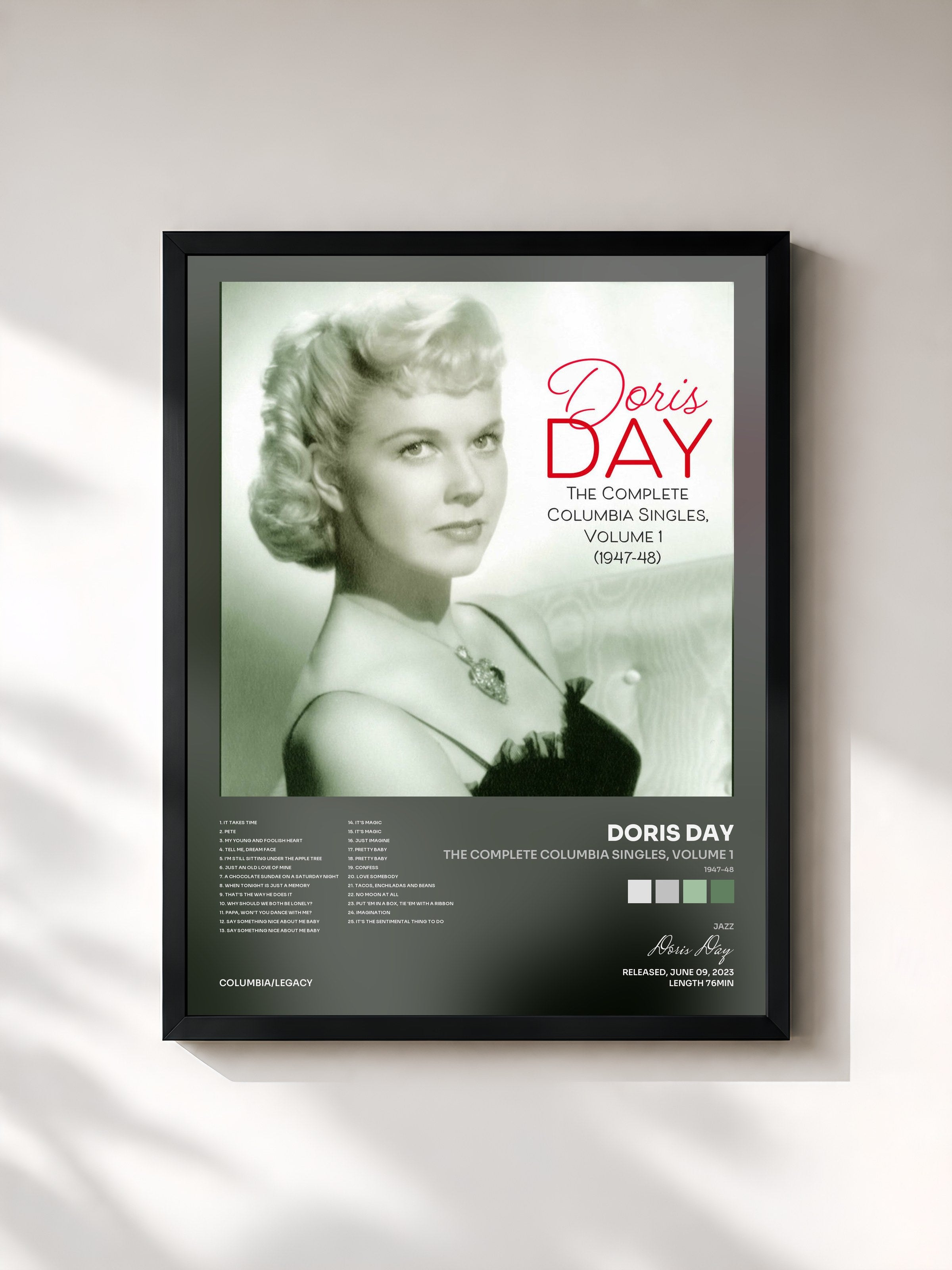 #noir Tableau de l'album The Complete Columbia Singles, Volume 1 (1947-48) de Doris Day, cadre noir, imprimé et encadré en France