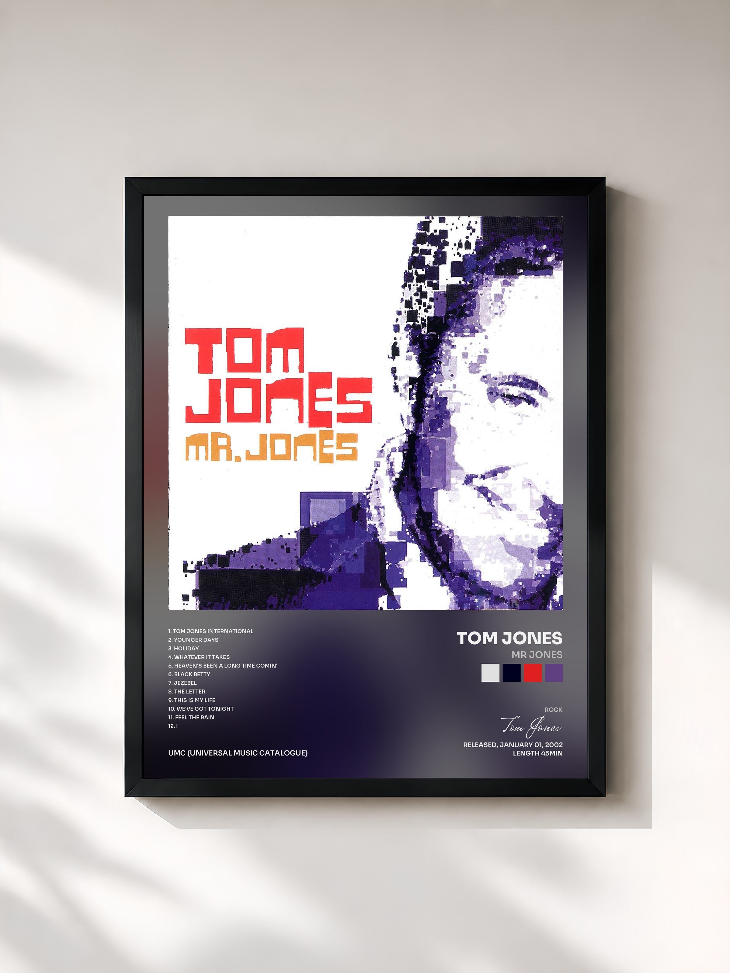 #noir Tableau de l'album Mr Jones de Tom Jones, cadre noir, imprimé et encadré en France