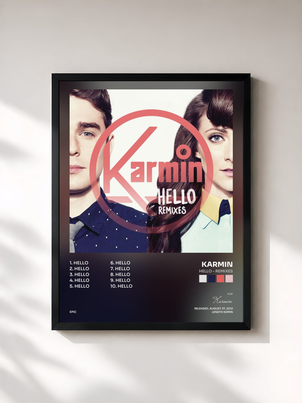 #noir Tableau de l'album Hello - Remixes de Karmin, cadre noir, imprimé et encadré en France
