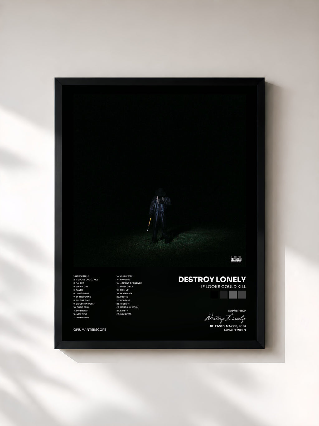 #noir Tableau de l'album If Looks Could Kill de Destroy Lonely, cadre noir, imprimé et encadré en France