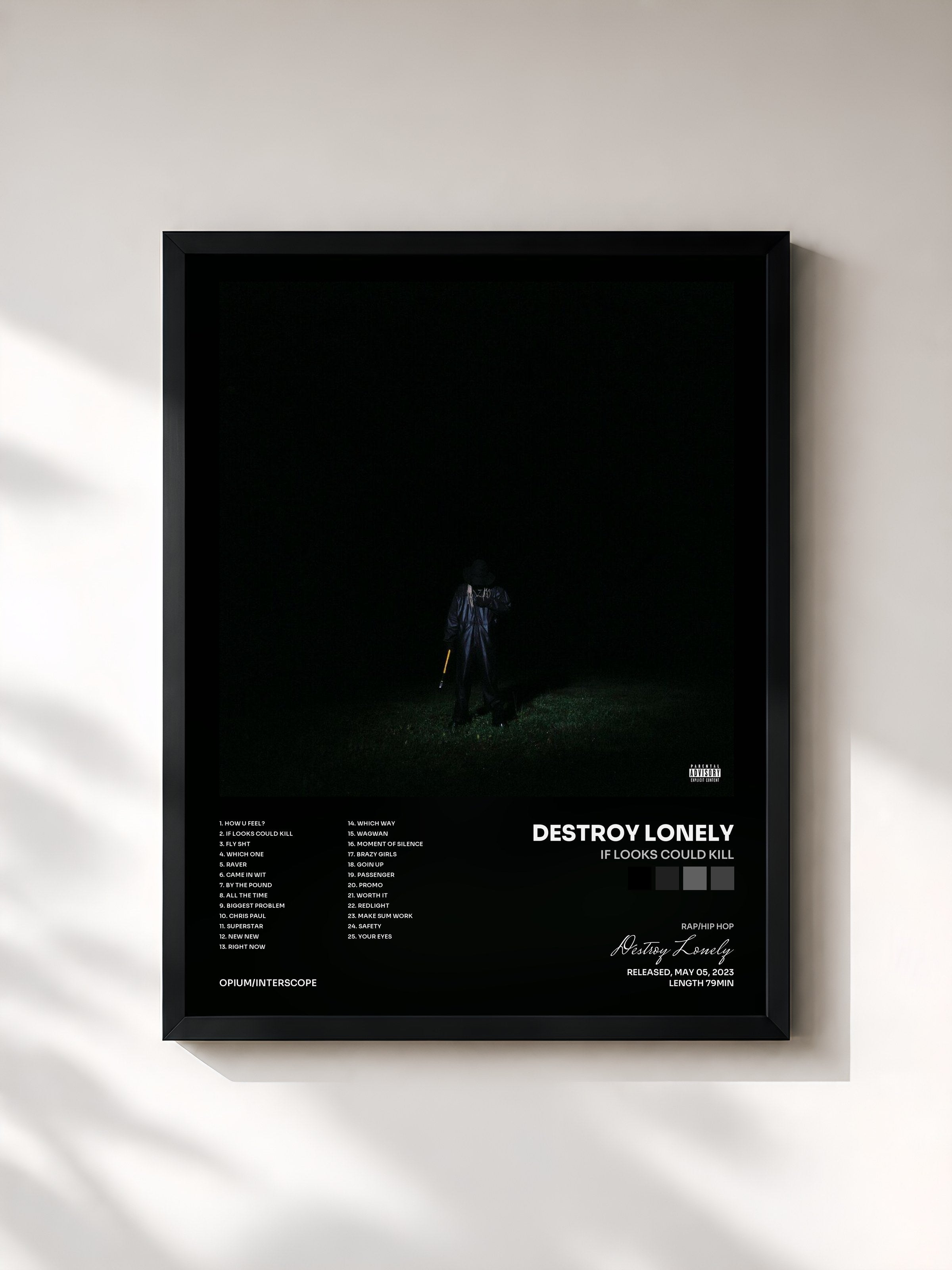 #noir Tableau de l'album If Looks Could Kill de Destroy Lonely, cadre noir, imprimé et encadré en France