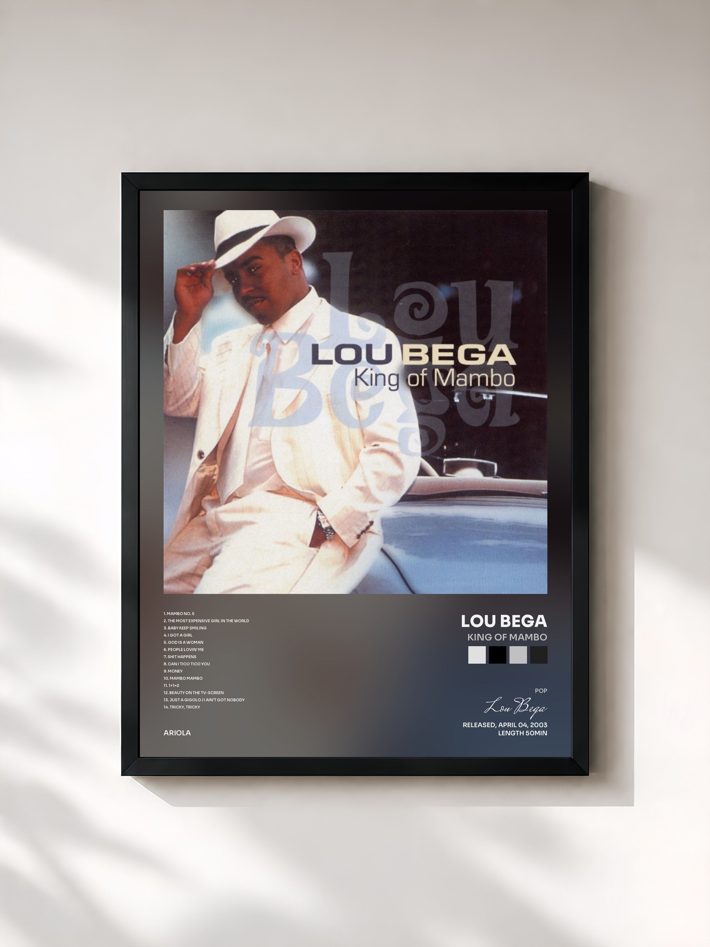 #noir Tableau de l'album King Of Mambo de Lou Bega, cadre noir, imprimé et encadré en France