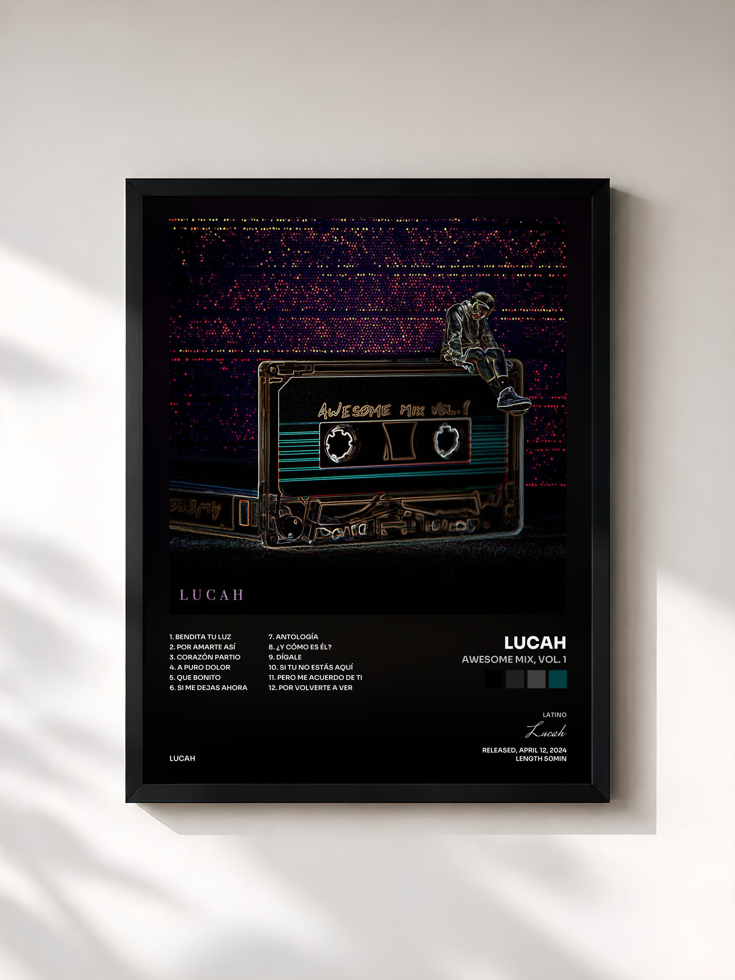 #noir Tableau de l'album Awesome Mix, Vol. 1 de Lucah, cadre noir, imprimé et encadré en France