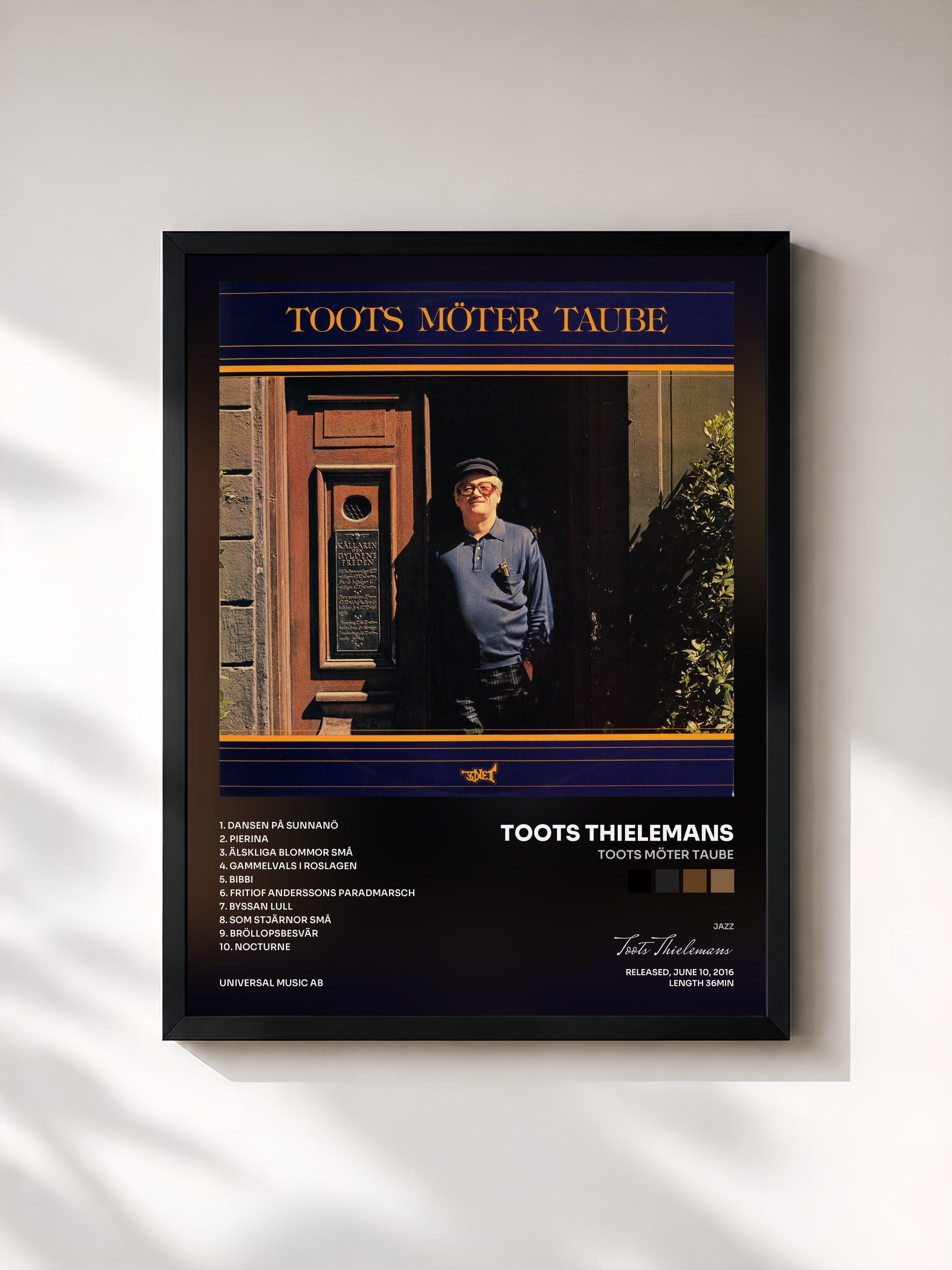 #noir Tableau de l'album Toots möter Taube de Toots Thielemans, cadre noir, imprimé et encadré en France