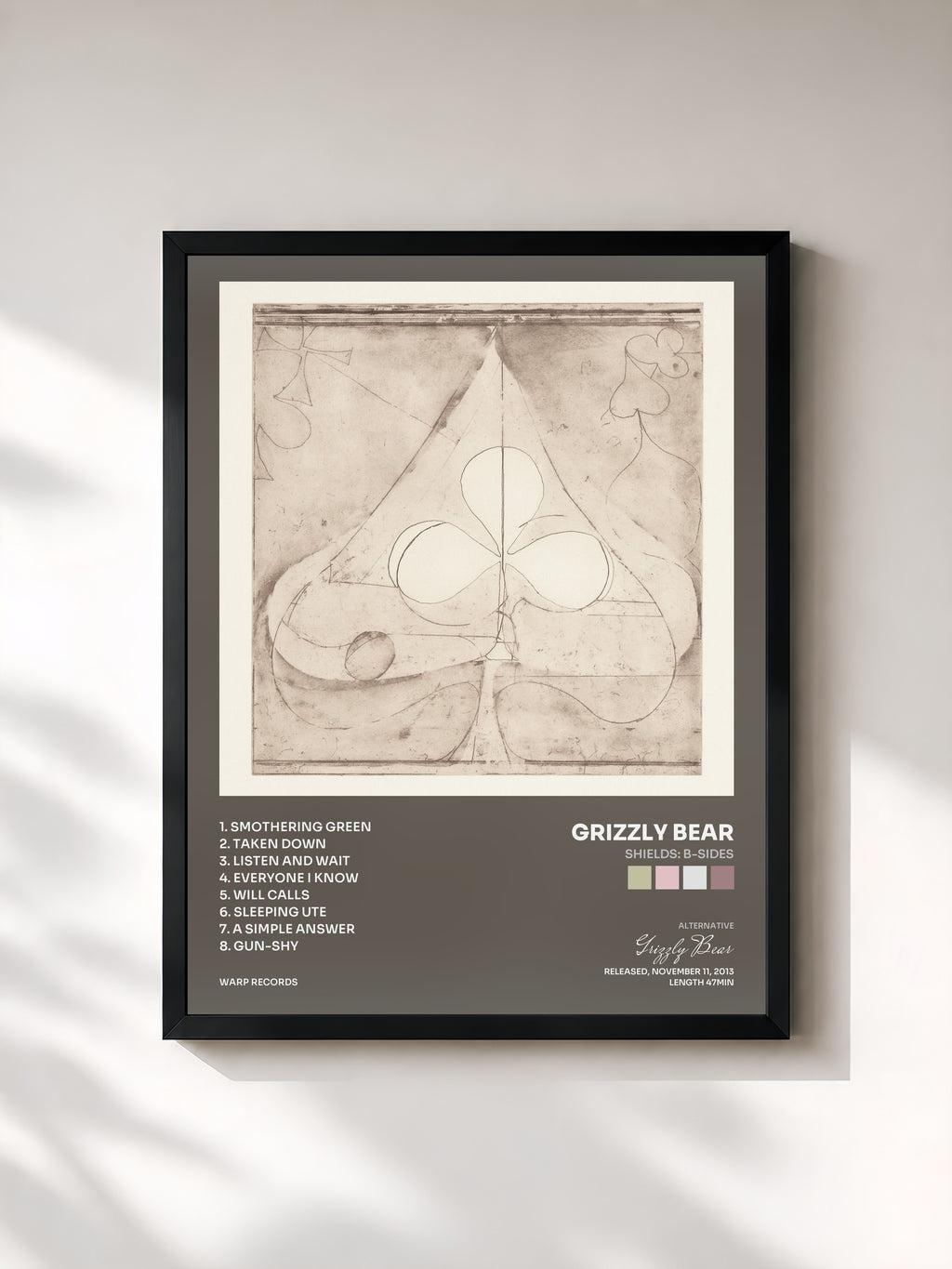 #noir Tableau de l'album Shields: B-Sides de Grizzly Bear, cadre noir, imprimé et encadré en France