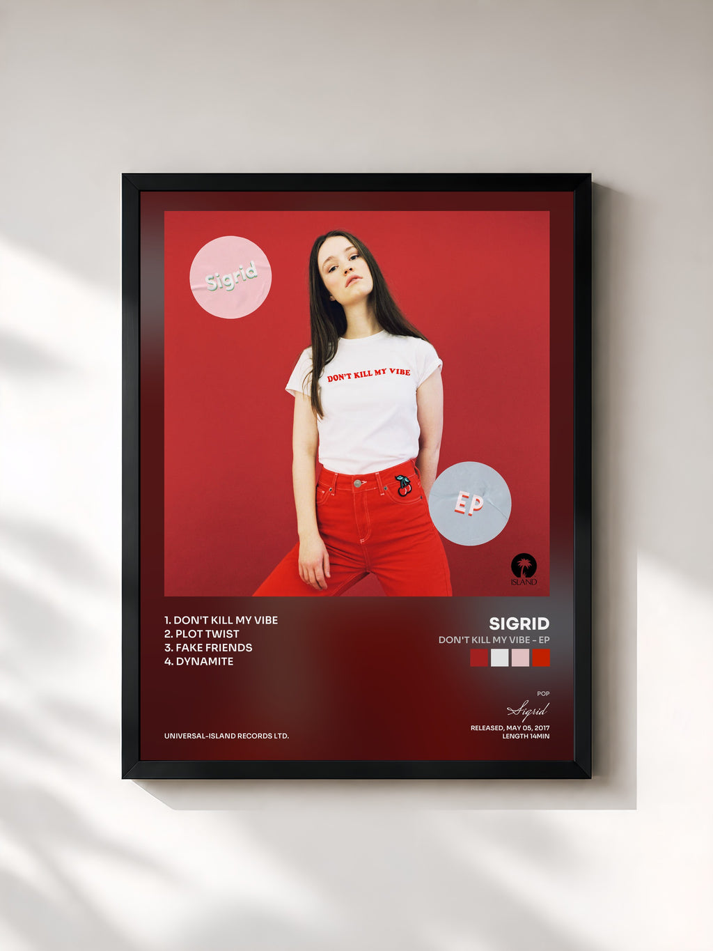 #noir Tableau de l'album Don't Kill My Vibe - EP de Sigrid, cadre noir, imprimé et encadré en France