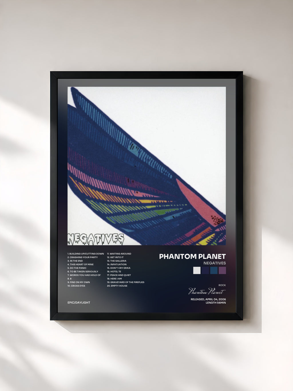 #noir Tableau de l'album Negatives de Phantom Planet, cadre noir, imprimé et encadré en France