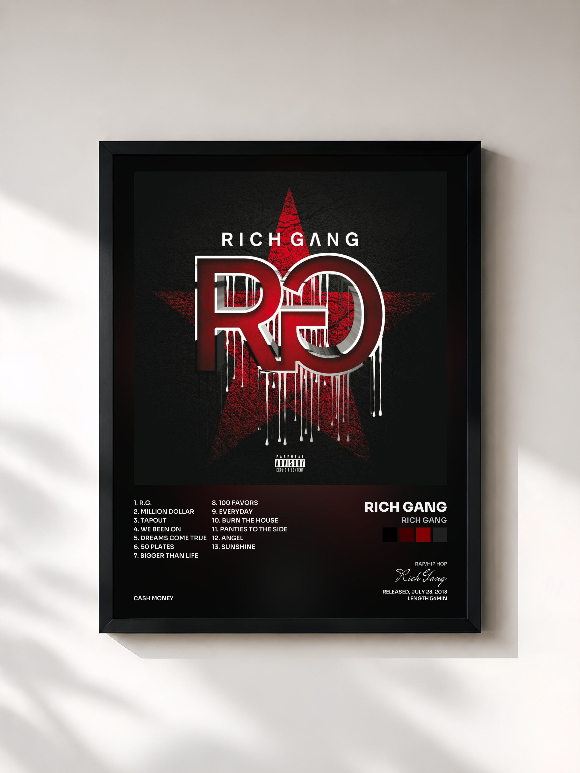 #noir Tableau de l'album Rich Gang de Rich Gang, cadre noir, imprimé et encadré en France