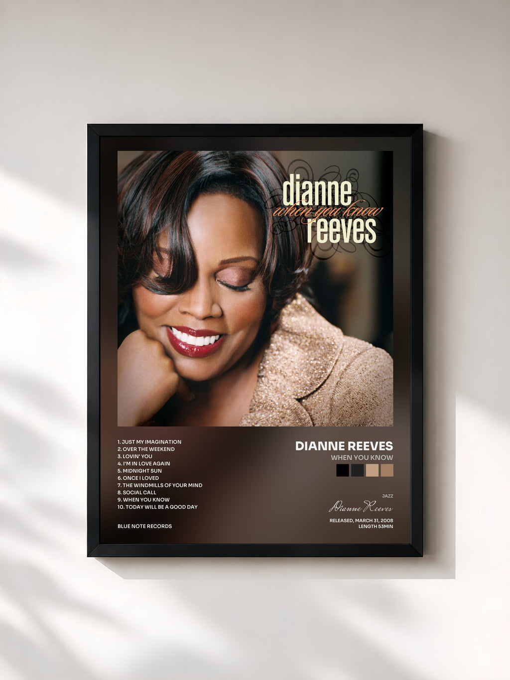 #noir Tableau de l'album When You Know de Dianne Reeves, cadre noir, imprimé et encadré en France