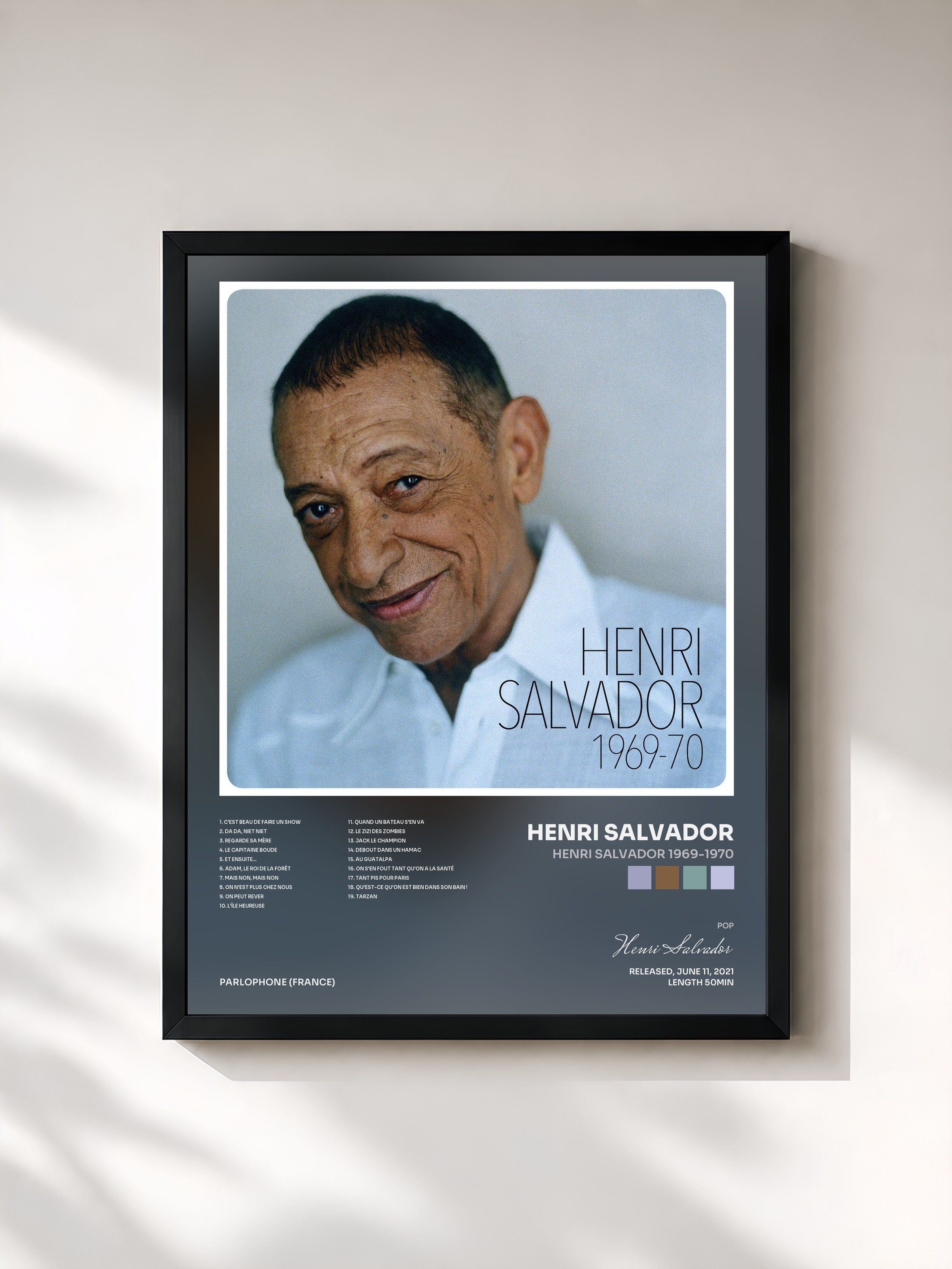 #noir Tableau de l'album Henri Salvador 1969-1970 de Henri Salvador, cadre noir, imprimé et encadré en France