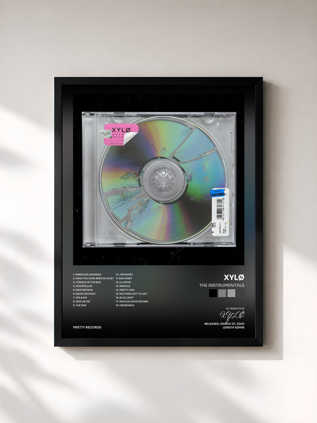 #noir Tableau de l'album The Instrumentals de XYLØ, cadre noir, imprimé et encadré en France