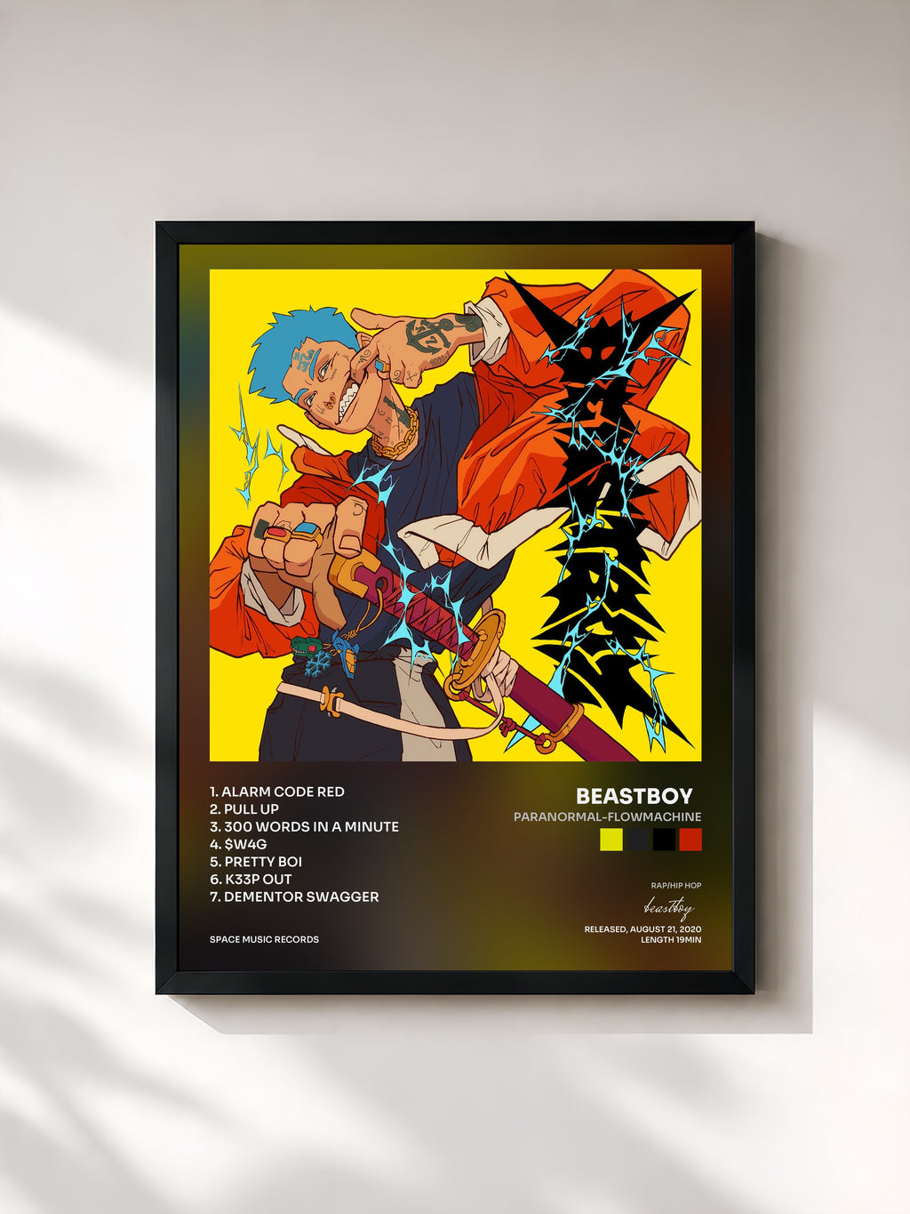 #noir Tableau de l'album PARANORMAL-FLOWMACHINE de beastboy  , cadre noir, imprimé et encadré en France