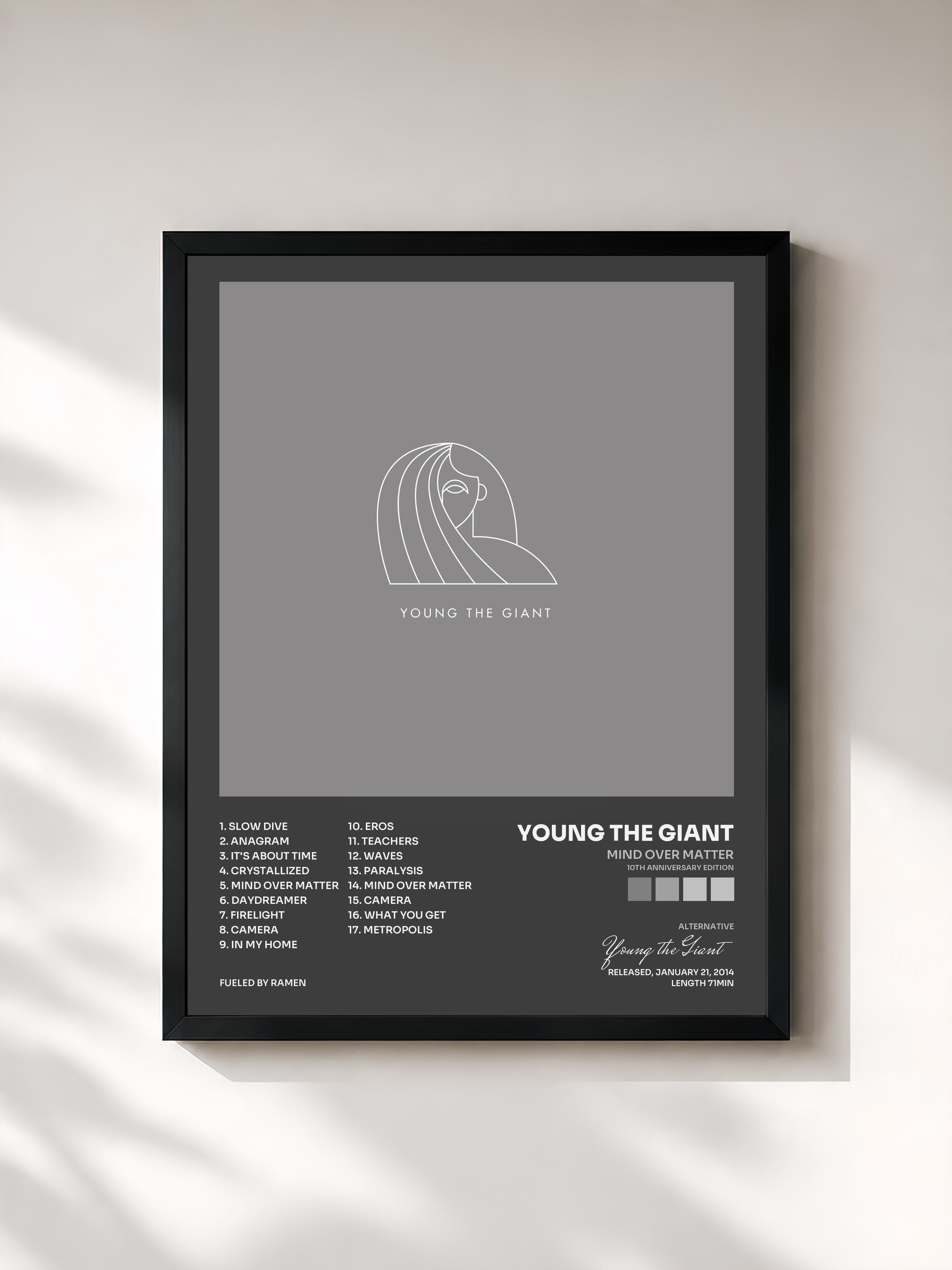 #noir Tableau de l'album Mind Over Matter (10th Anniversary Edition) de Young the Giant, cadre noir, imprimé et encadré en France