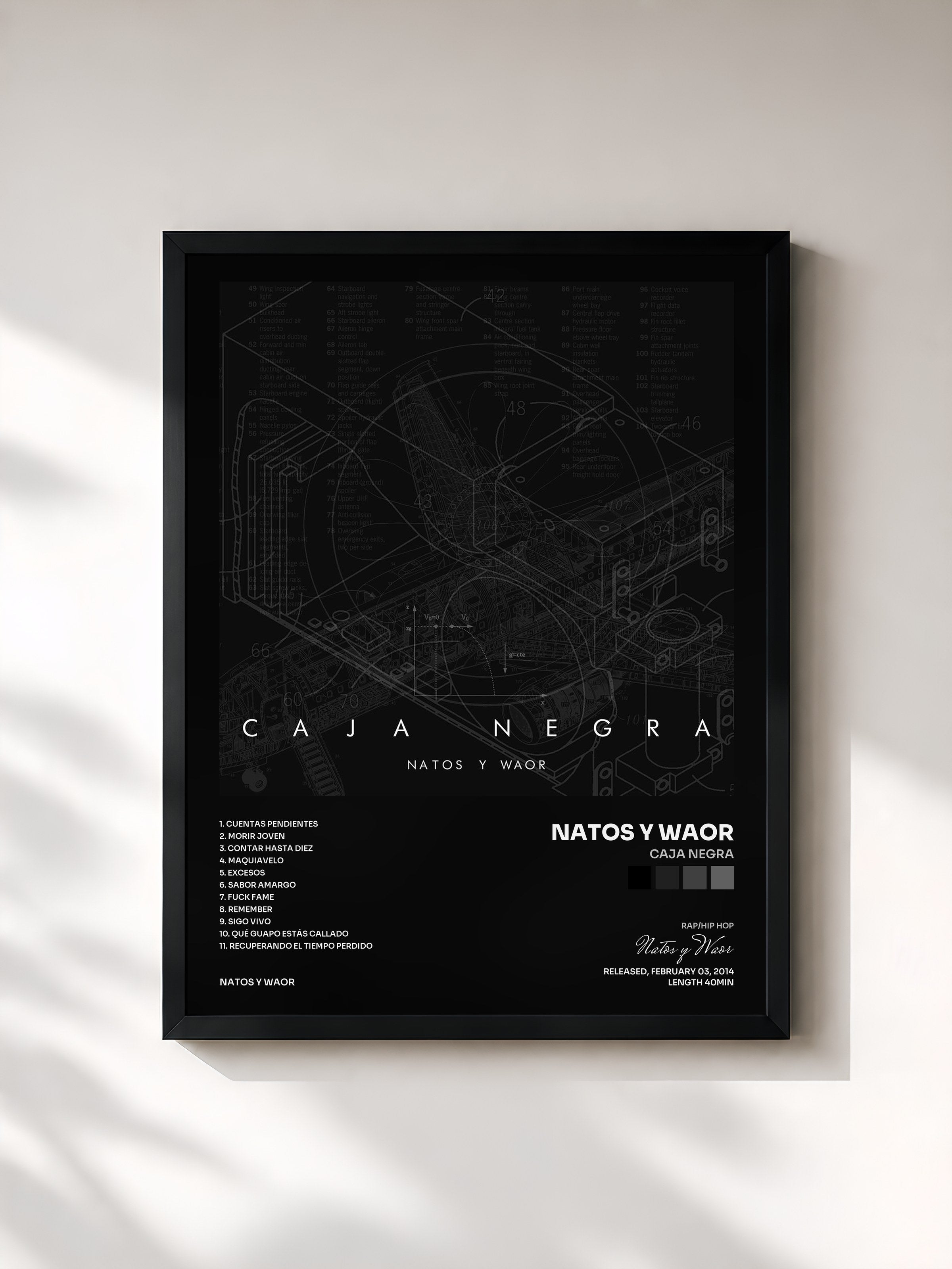 #noir Tableau de l'album Caja Negra de Natos y Waor, cadre noir, imprimé et encadré en France