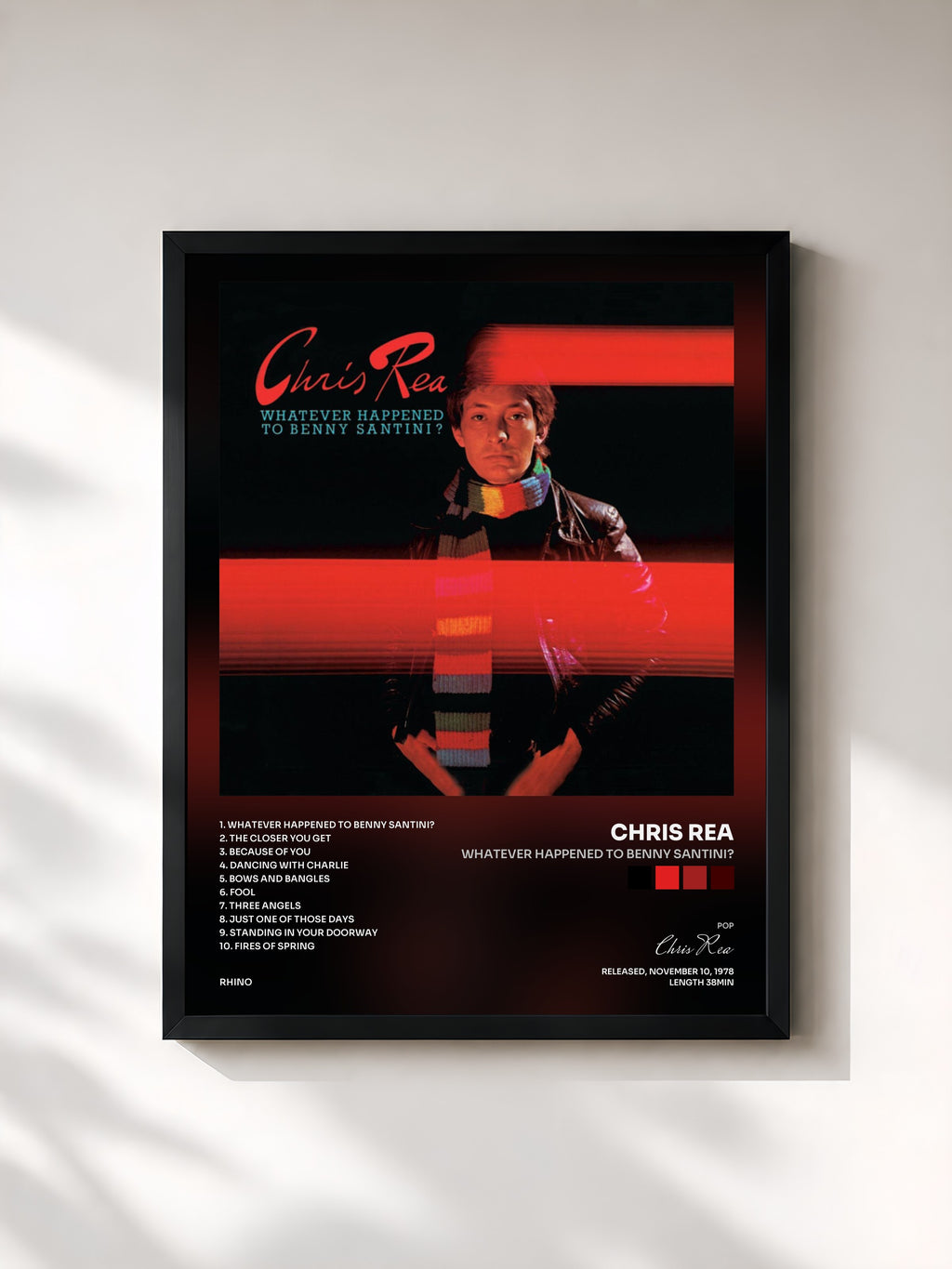 #noir Tableau de l'album Whatever Happened to Benny Santini? de Chris Rea, cadre noir, imprimé et encadré en France