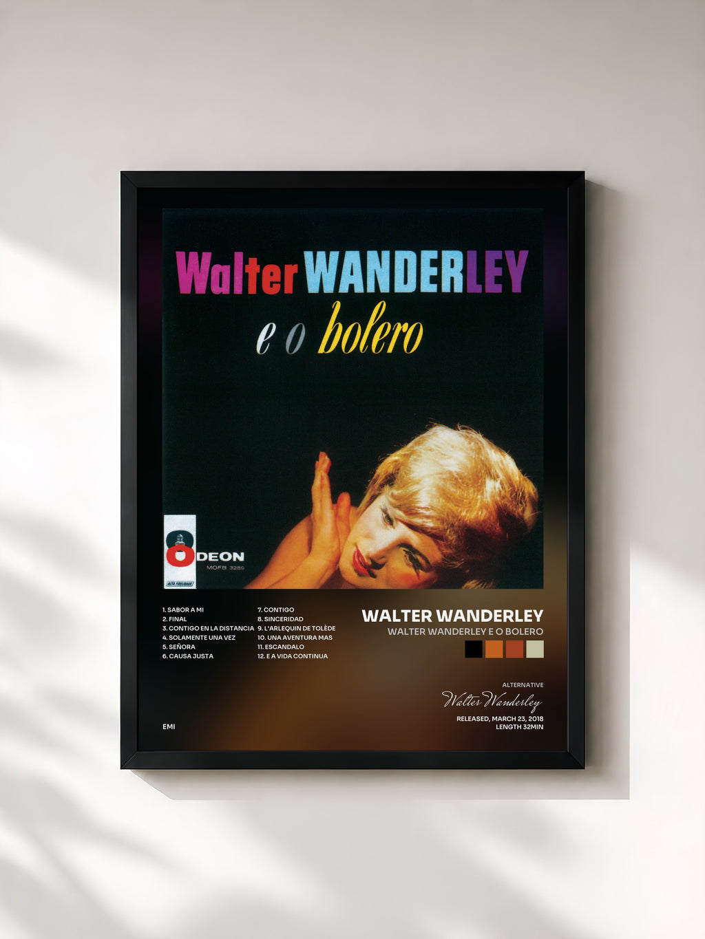 #noir Tableau de l'album Walter Wanderley E O Bolero de Walter Wanderley, cadre noir, imprimé et encadré en France