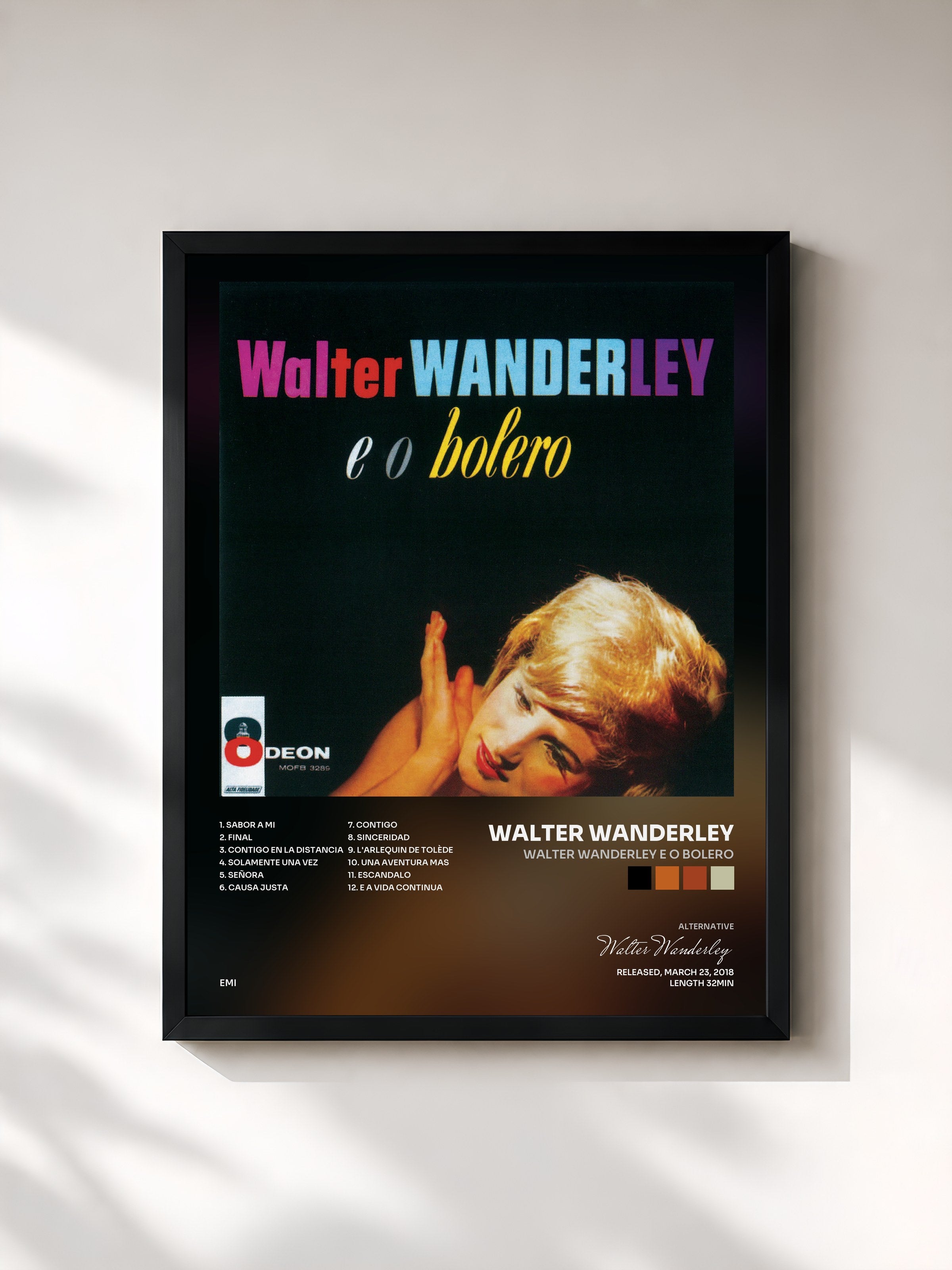 #noir Tableau de l'album Walter Wanderley E O Bolero de Walter Wanderley, cadre noir, imprimé et encadré en France