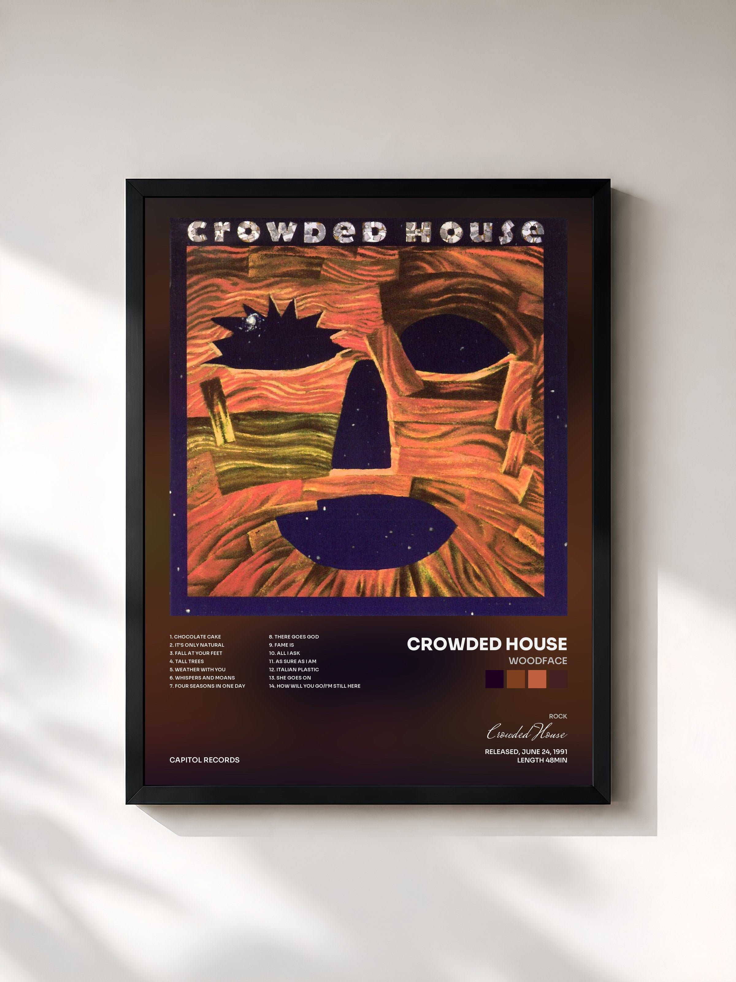 #noir Tableau de l'album Woodface de Crowded House, cadre noir, imprimé et encadré en France