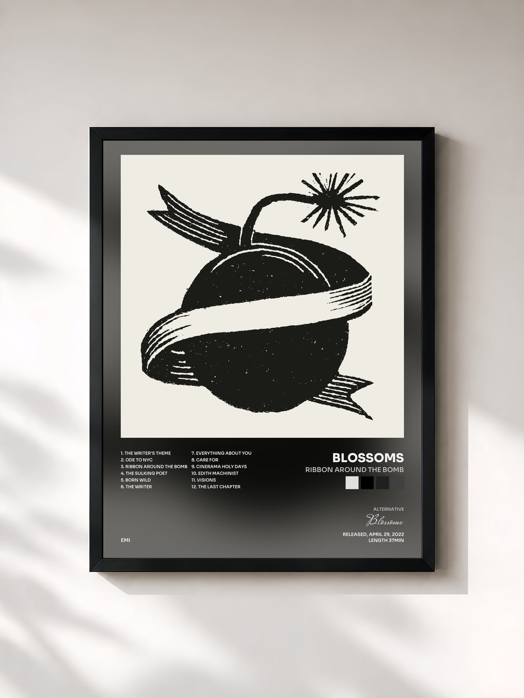 #noir Tableau de l'album Ribbon Around The Bomb de Blossoms, cadre noir, imprimé et encadré en France