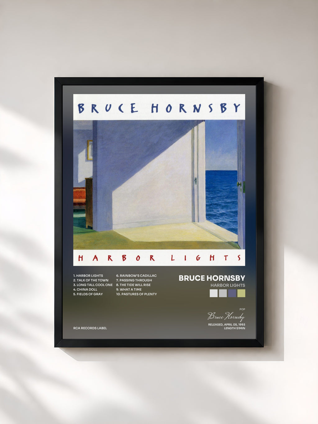 #noir Tableau de l'album Harbor Lights de Bruce Hornsby, cadre noir, imprimé et encadré en France