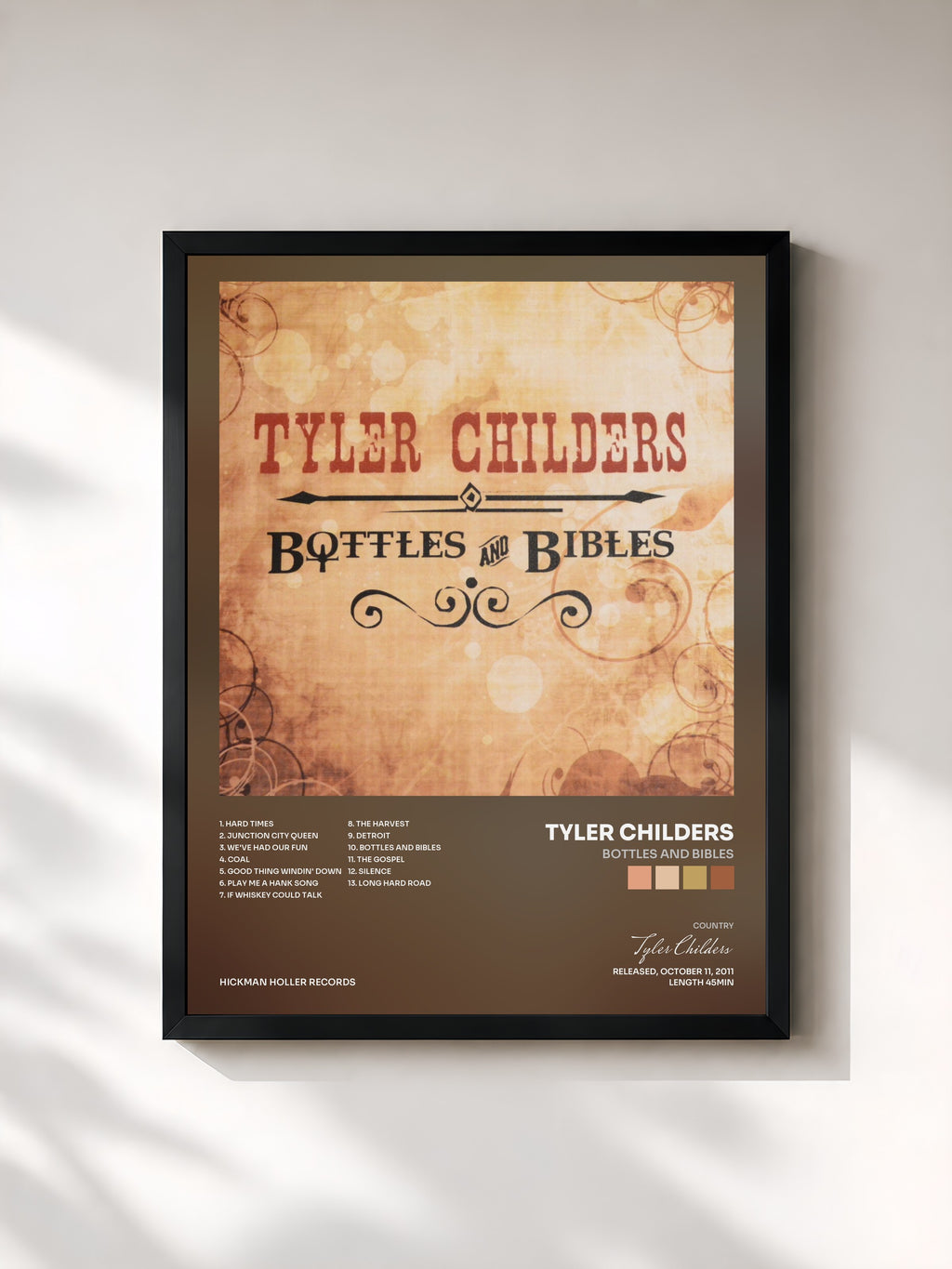 #noir Tableau de l'album Bottles and Bibles de Tyler Childers, cadre noir, imprimé et encadré en France