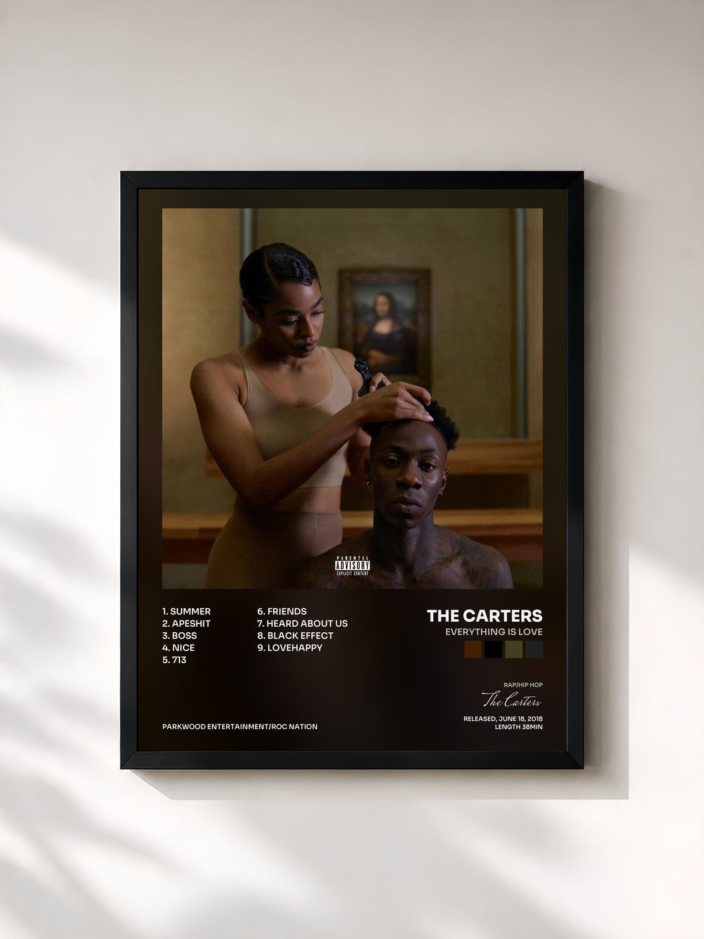 #noir Tableau de l'album EVERYTHING IS LOVE de The Carters, cadre noir, imprimé et encadré en France