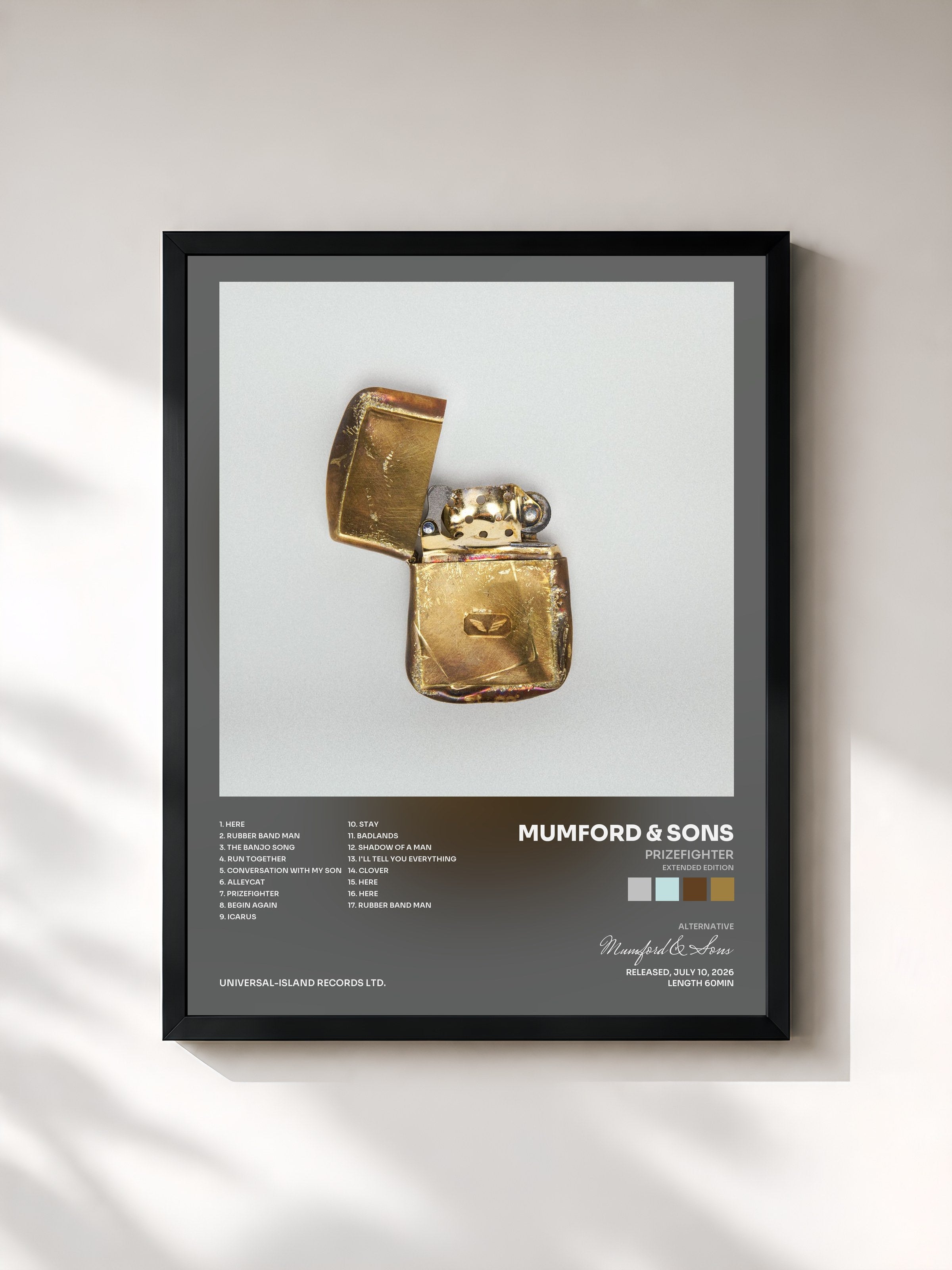 #noir Tableau de l'album Prizefighter (Extended Edition) de Mumford & Sons, cadre noir, imprimé et encadré en France