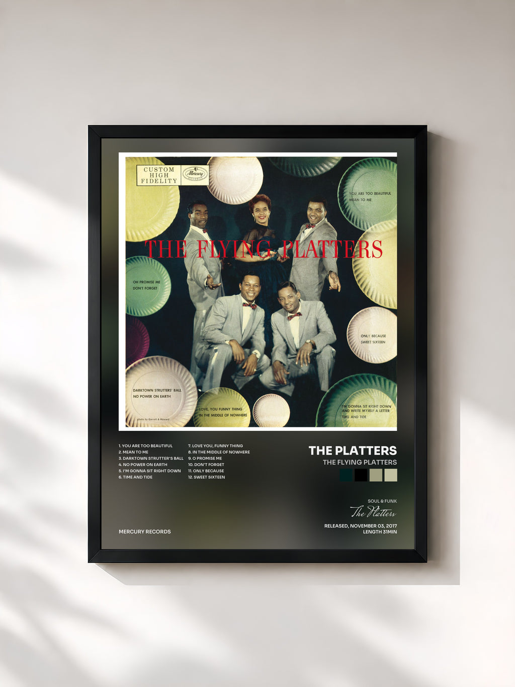 #noir Tableau de l'album The Flying Platters de The Platters, cadre noir, imprimé et encadré en France