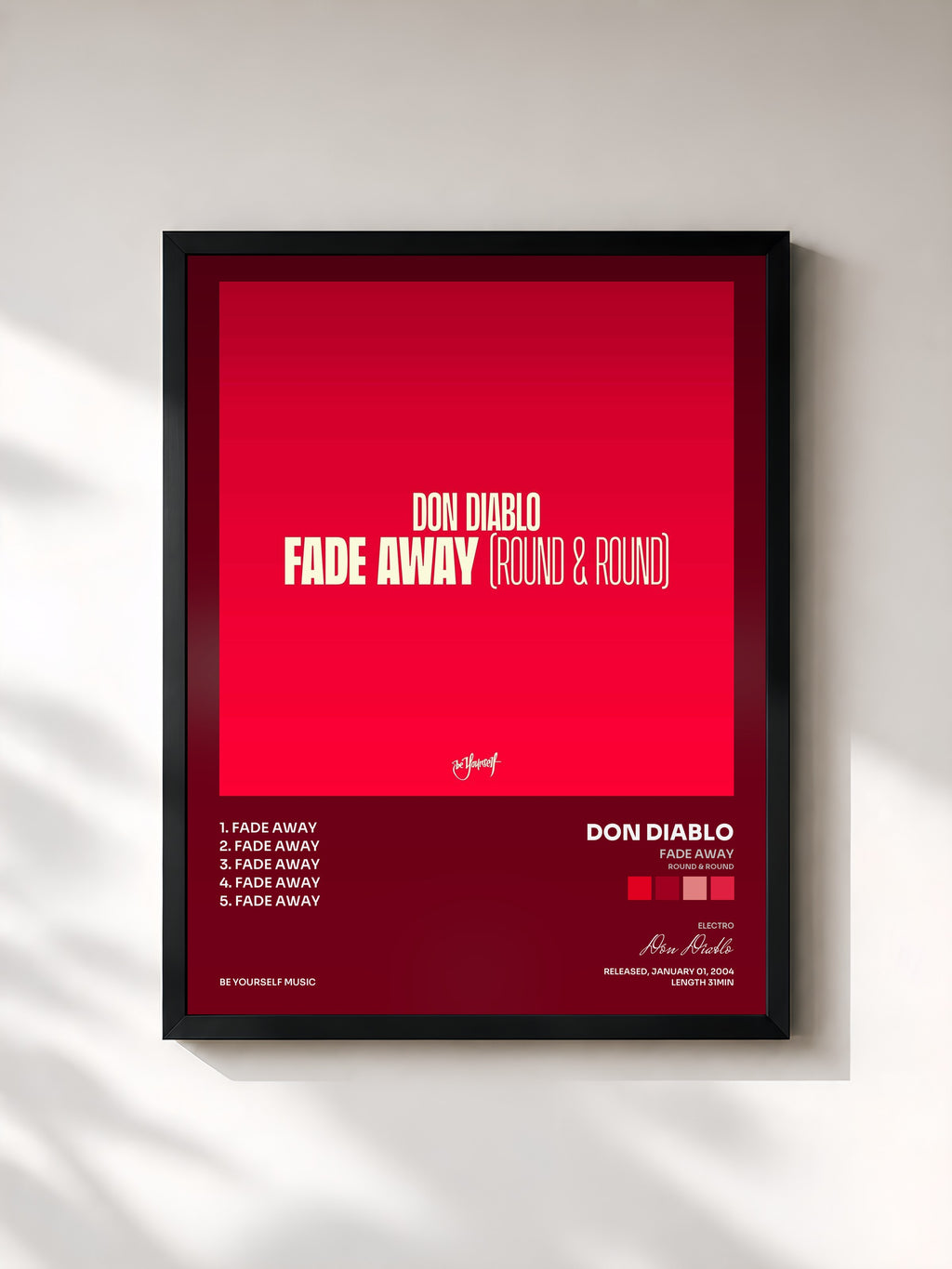 #noir Tableau de l'album Fade Away (Round & Round) de Don Diablo, cadre noir, imprimé et encadré en France