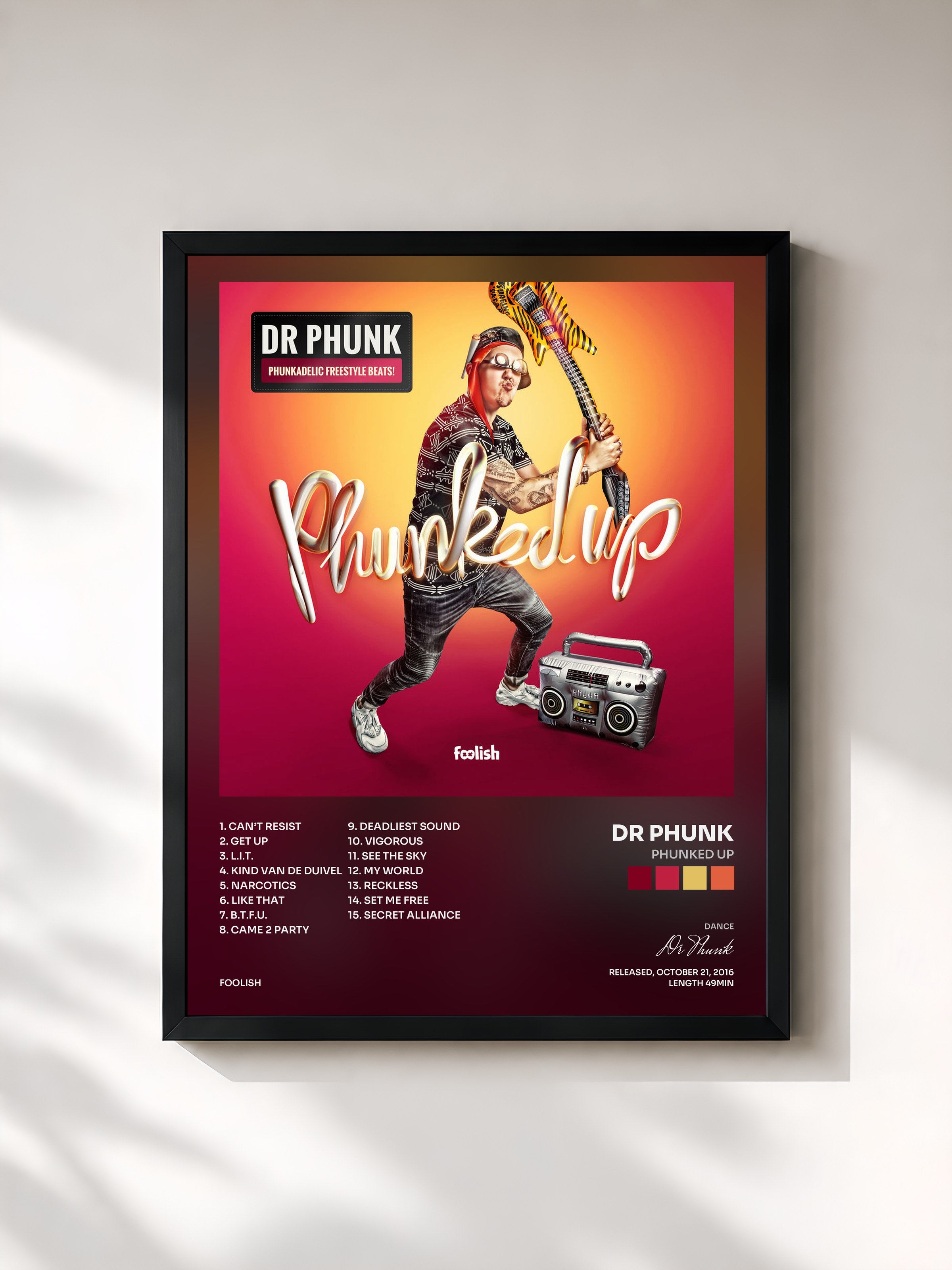 #noir Tableau de l'album Phunked Up de Dr Phunk, cadre noir, imprimé et encadré en France