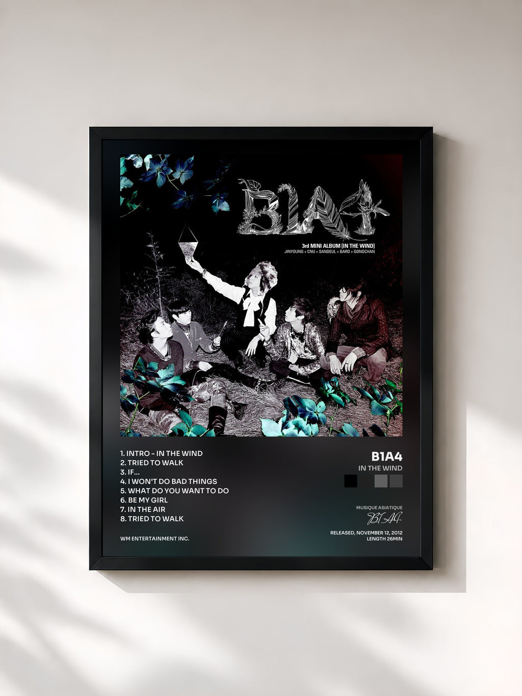 #noir Tableau de l'album IN THE WIND de B1A4, cadre noir, imprimé et encadré en France