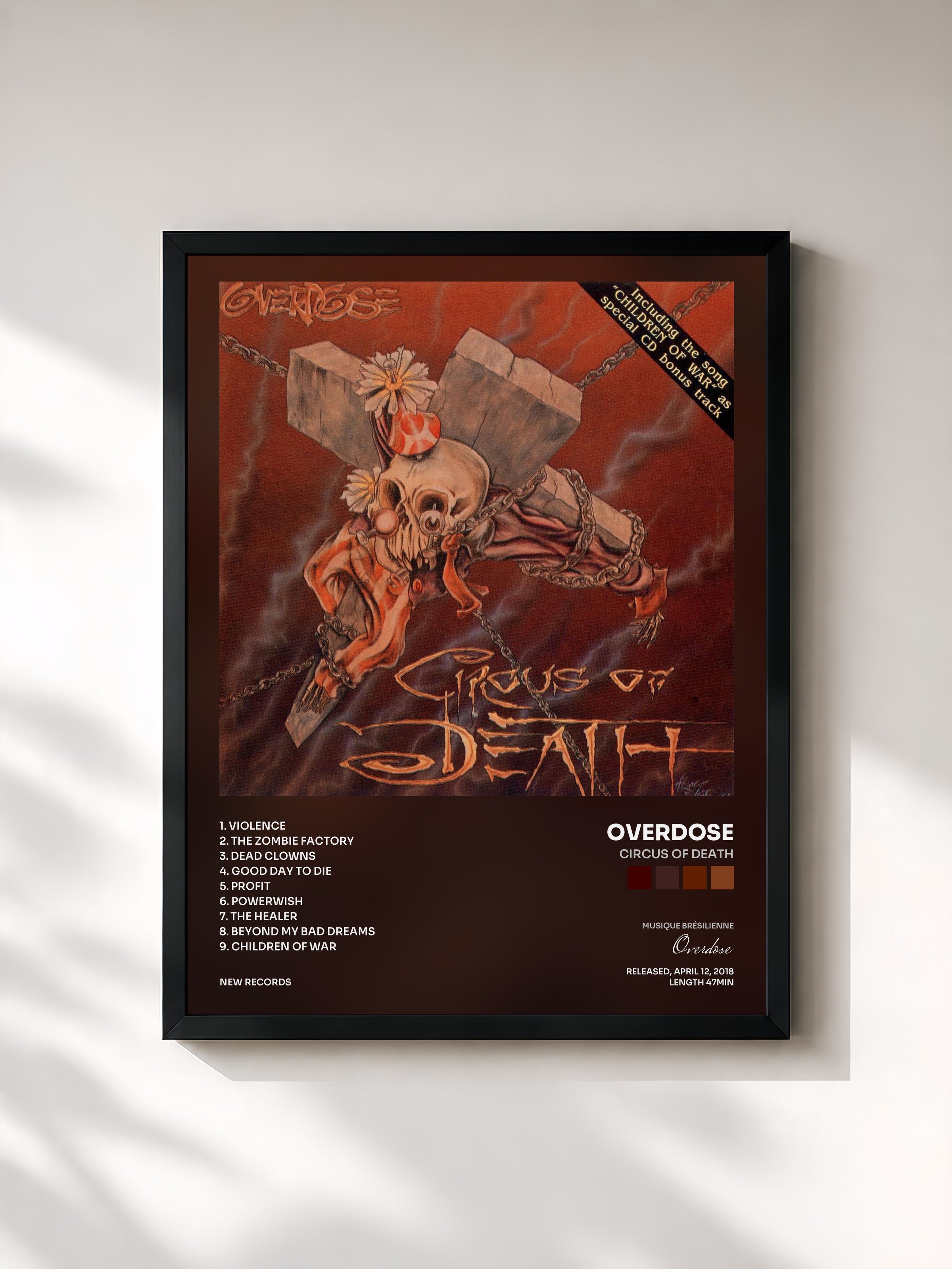 #noir Tableau de l'album Circus Of Death de Overdose, cadre noir, imprimé et encadré en France